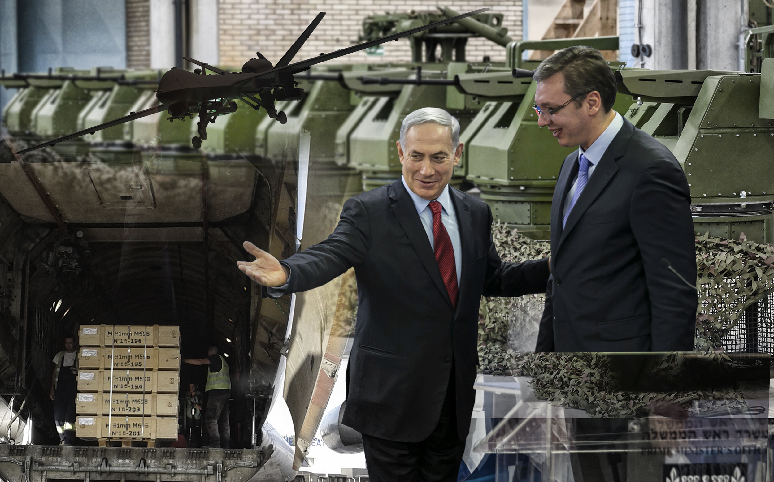kombo vučić i netanjahu i neki dronovi, rakete u pozadini