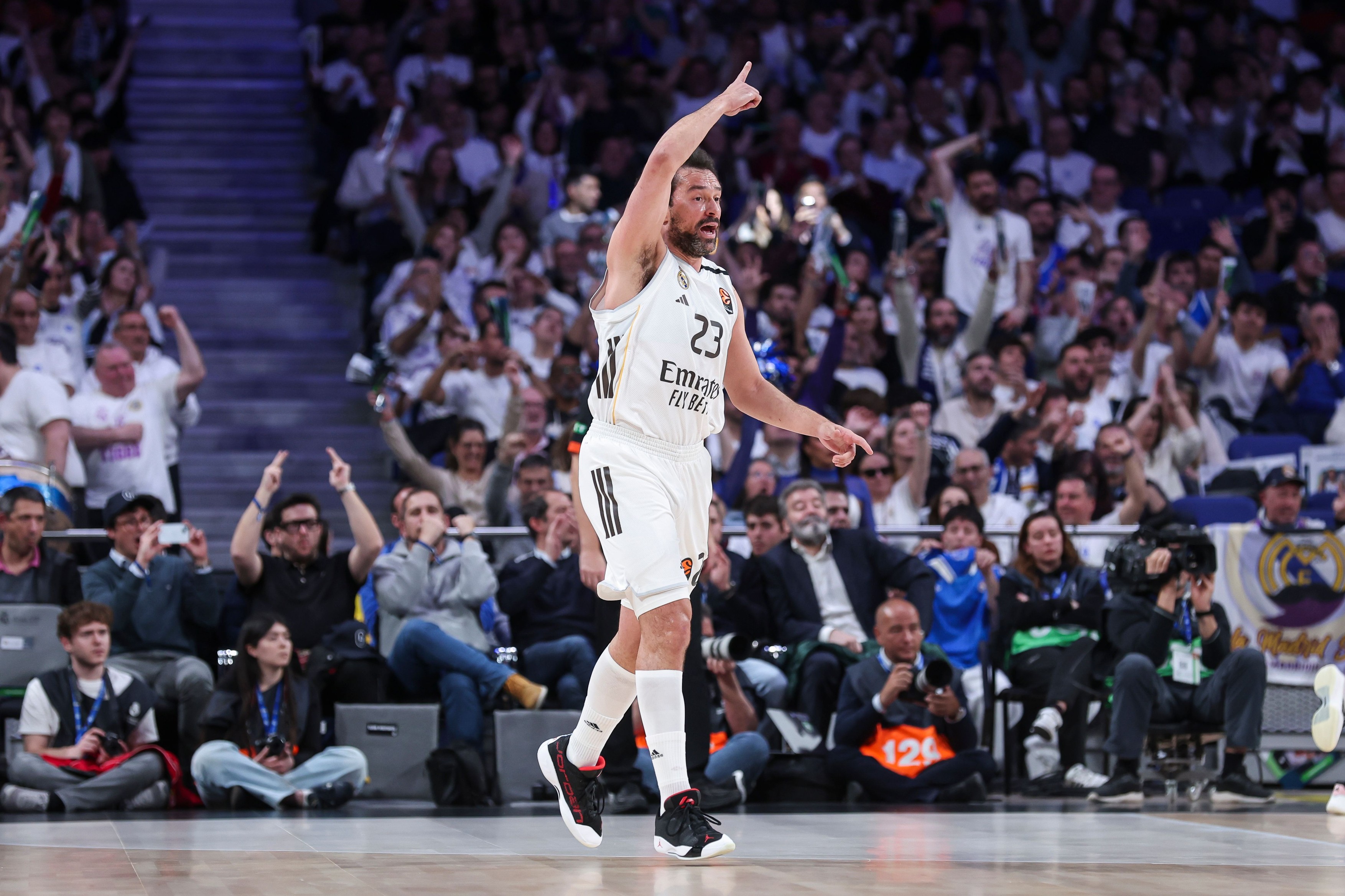 Sergio Llull of Real Madrid gestures during the Turkish Airlines EuroLeague match between Real Madrid and Valencia Basket at Movistar Arena