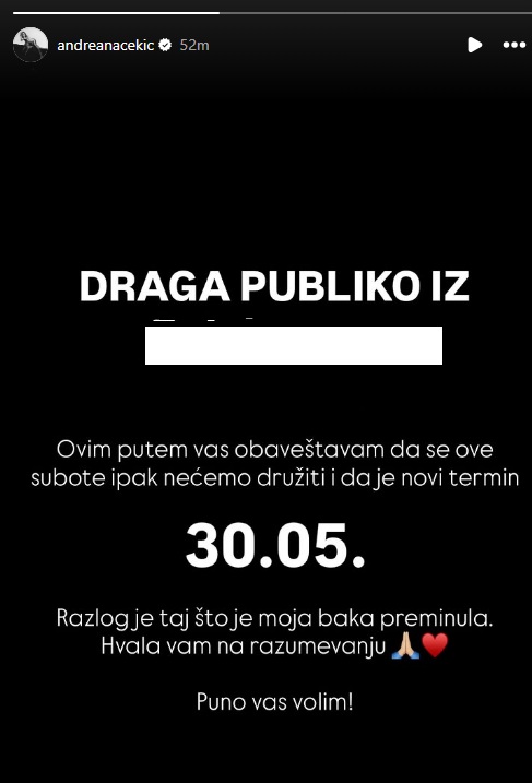Foto: Printskrin/Instagram/andreanacekic