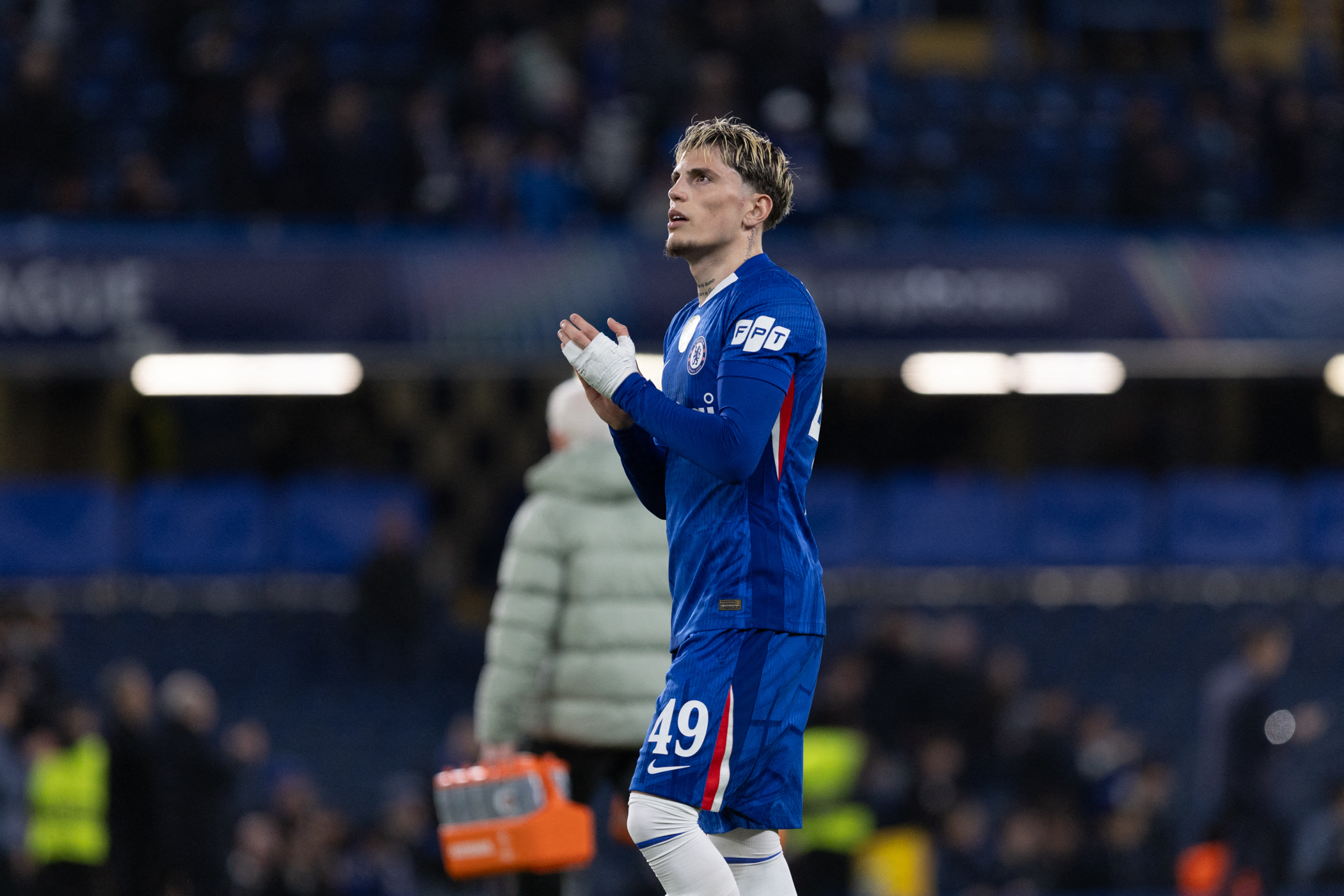 Alejandro Garnacho of Chelsea applauds the fans