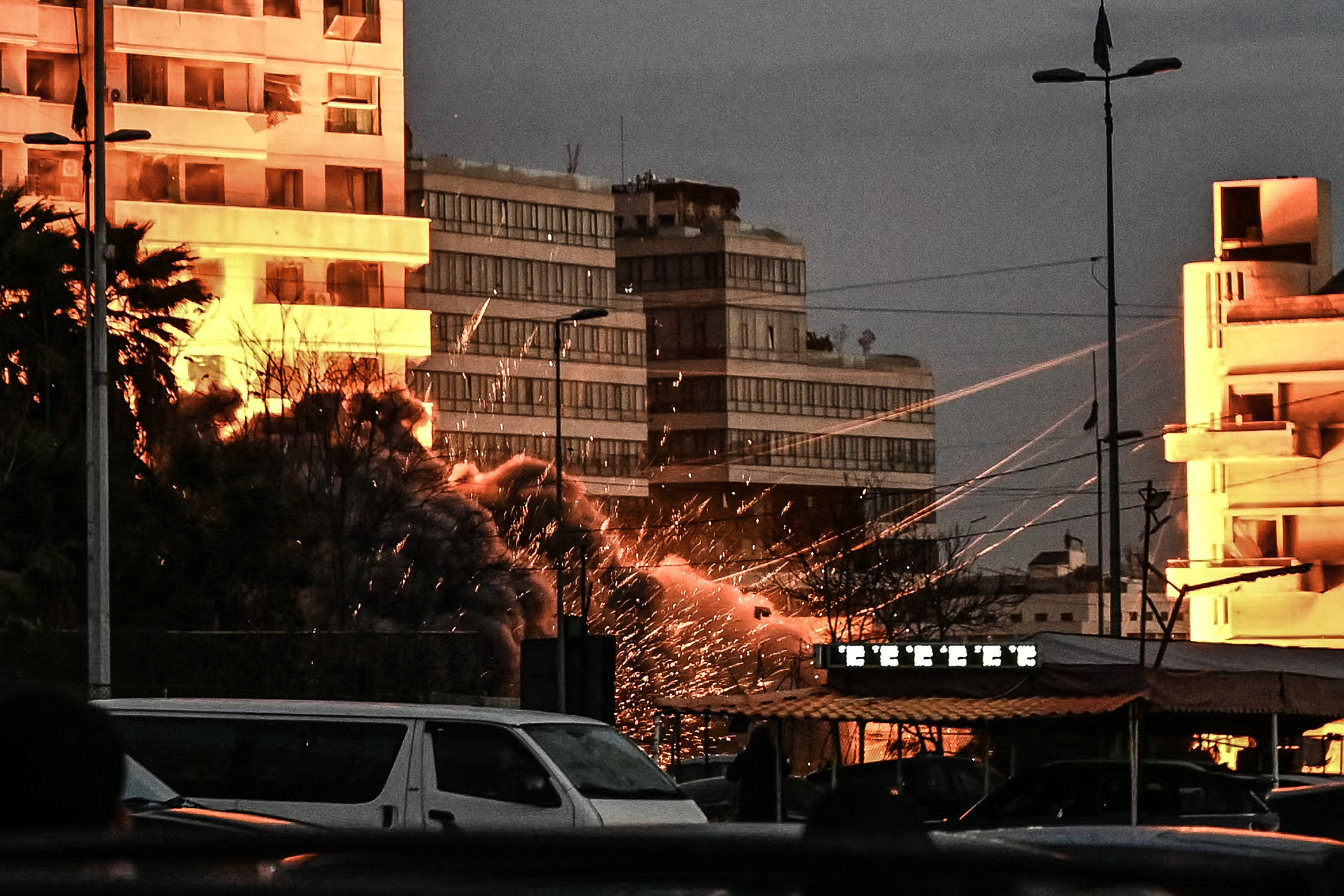 A fireball rises from the site of an Israeli airstrike that targeted a building in Beirut’