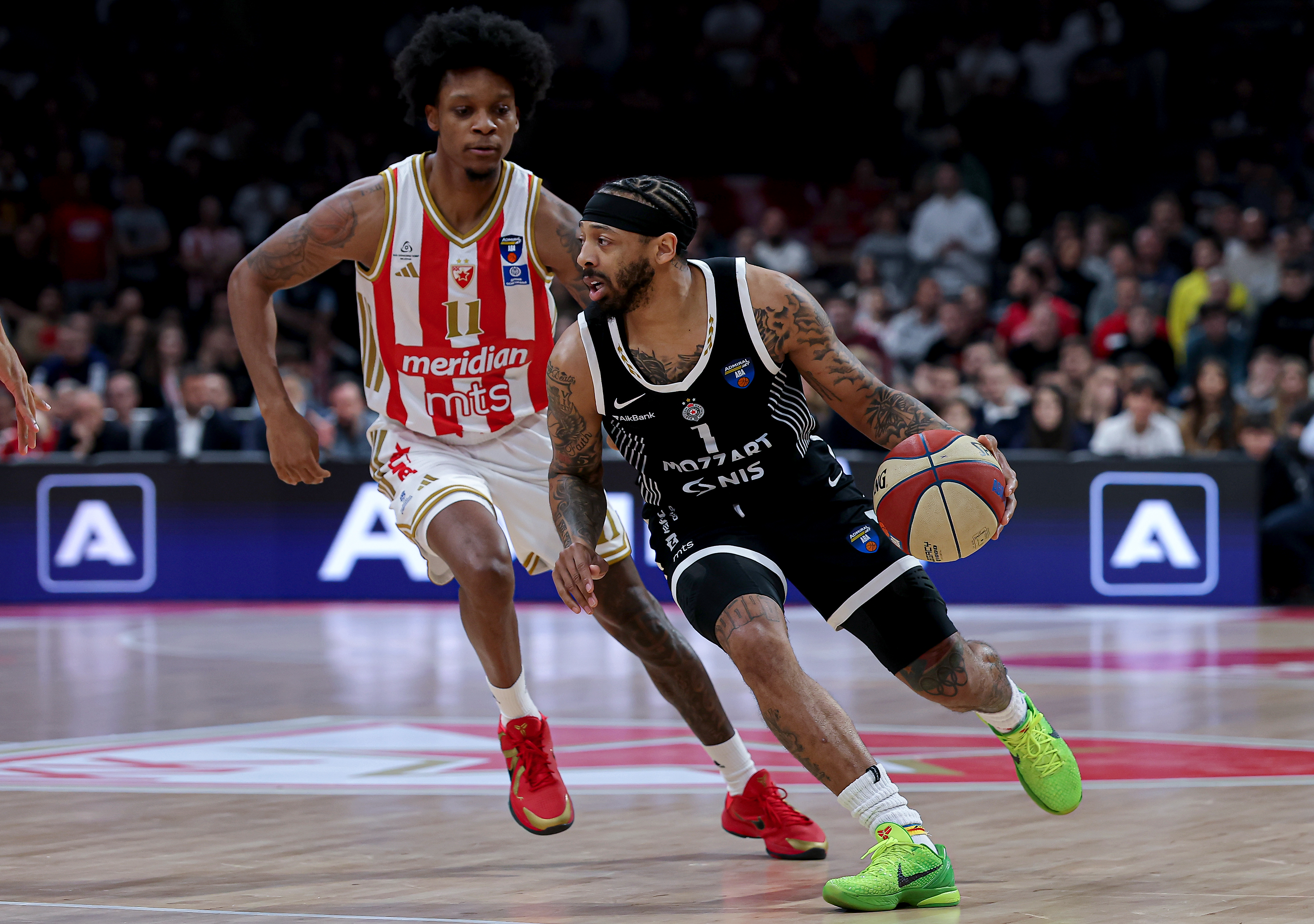 Belgrade, Serbia. March 22nd 2026. Partizan's during ABA League derby basketball match between Crvena Zvezda (Red Star) and Partizan on March 22. 2026. in Belgrade, Serbia.(photo by Pedja Milosavljevic/STARSPORT ©)