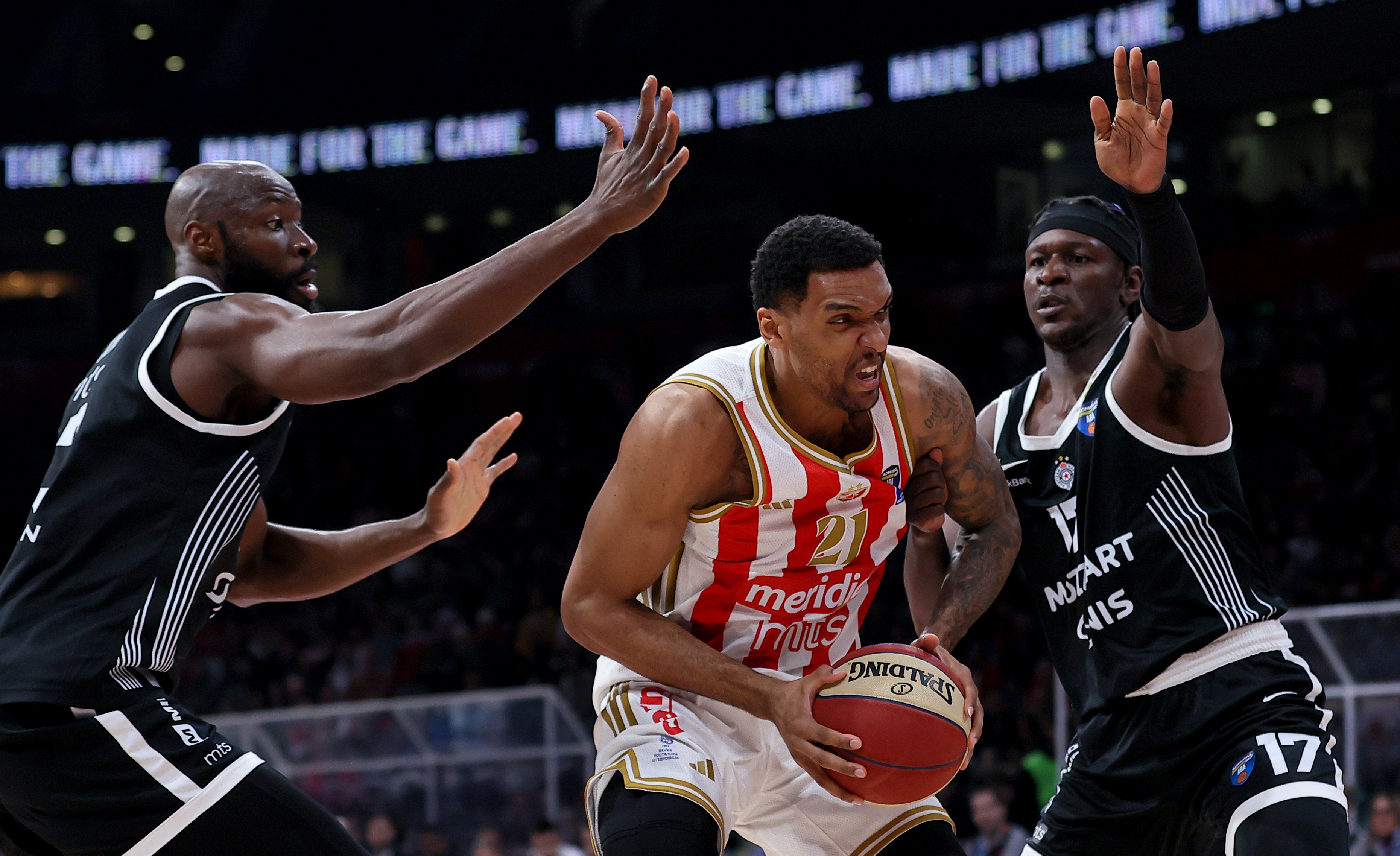 during Crvena Zvezda v Partizan basketball match of ABA League 2025/2026 Top 8 Round 4, at the Belgrade Arena in Belgrade, Serbia on March 22nd.( photo by Luka Milosavljevic / STARSPORT © )