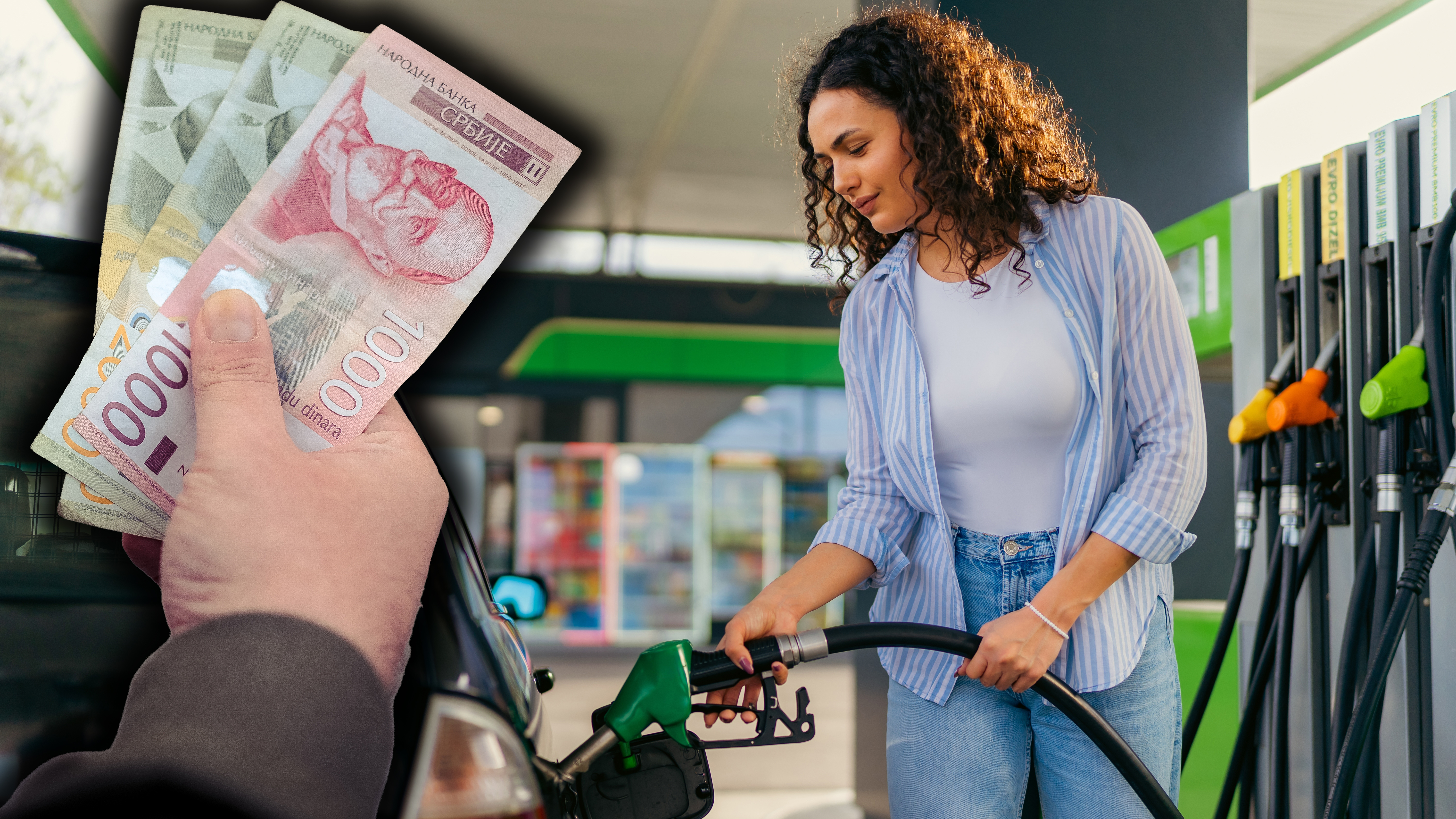 A student puts fuel in his car before leaving home for college