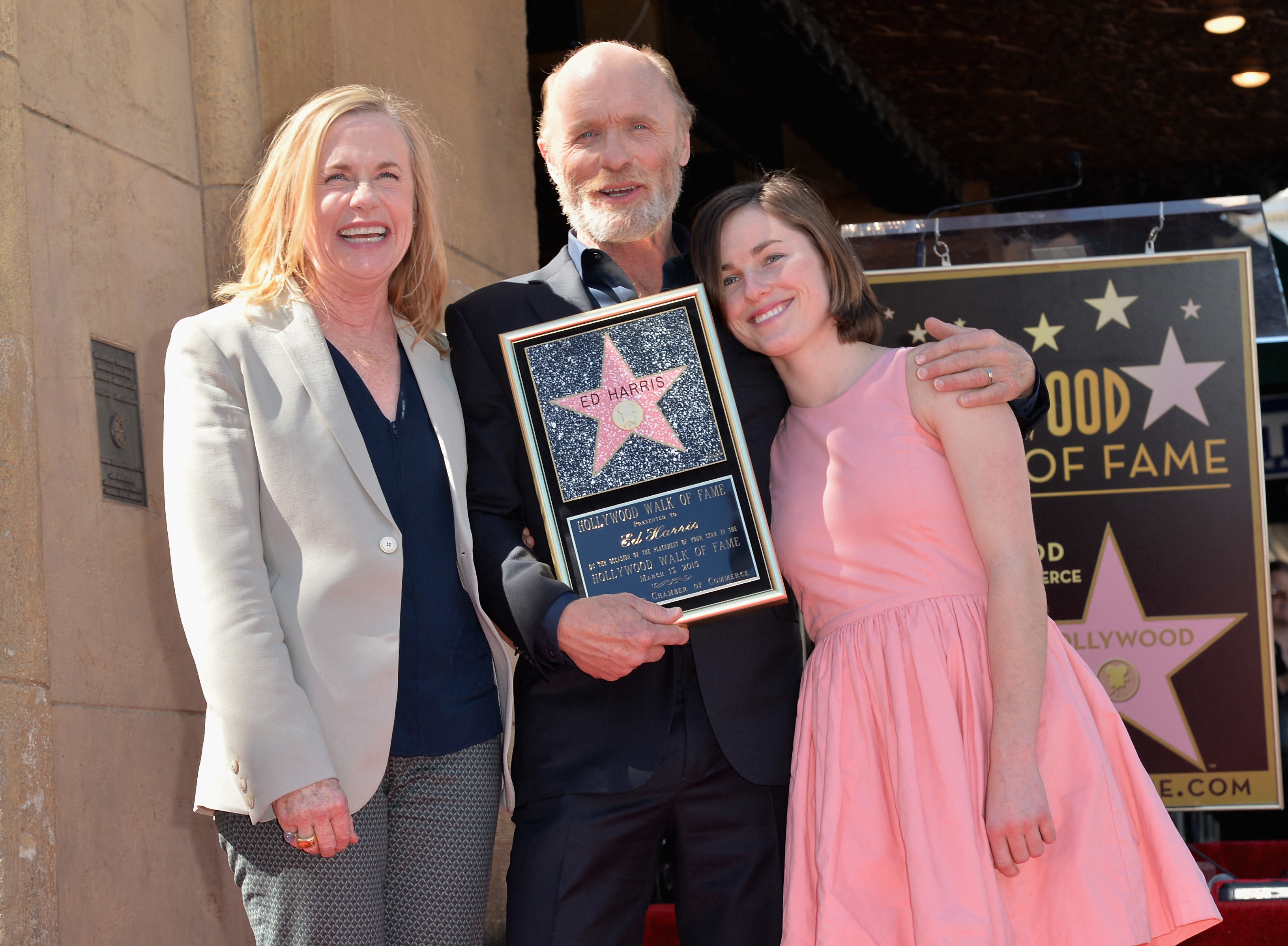 HOLLYWOOD, CA - MARCH 13: Actress Amy Madigan, actor Ed Harris and Lily Harris