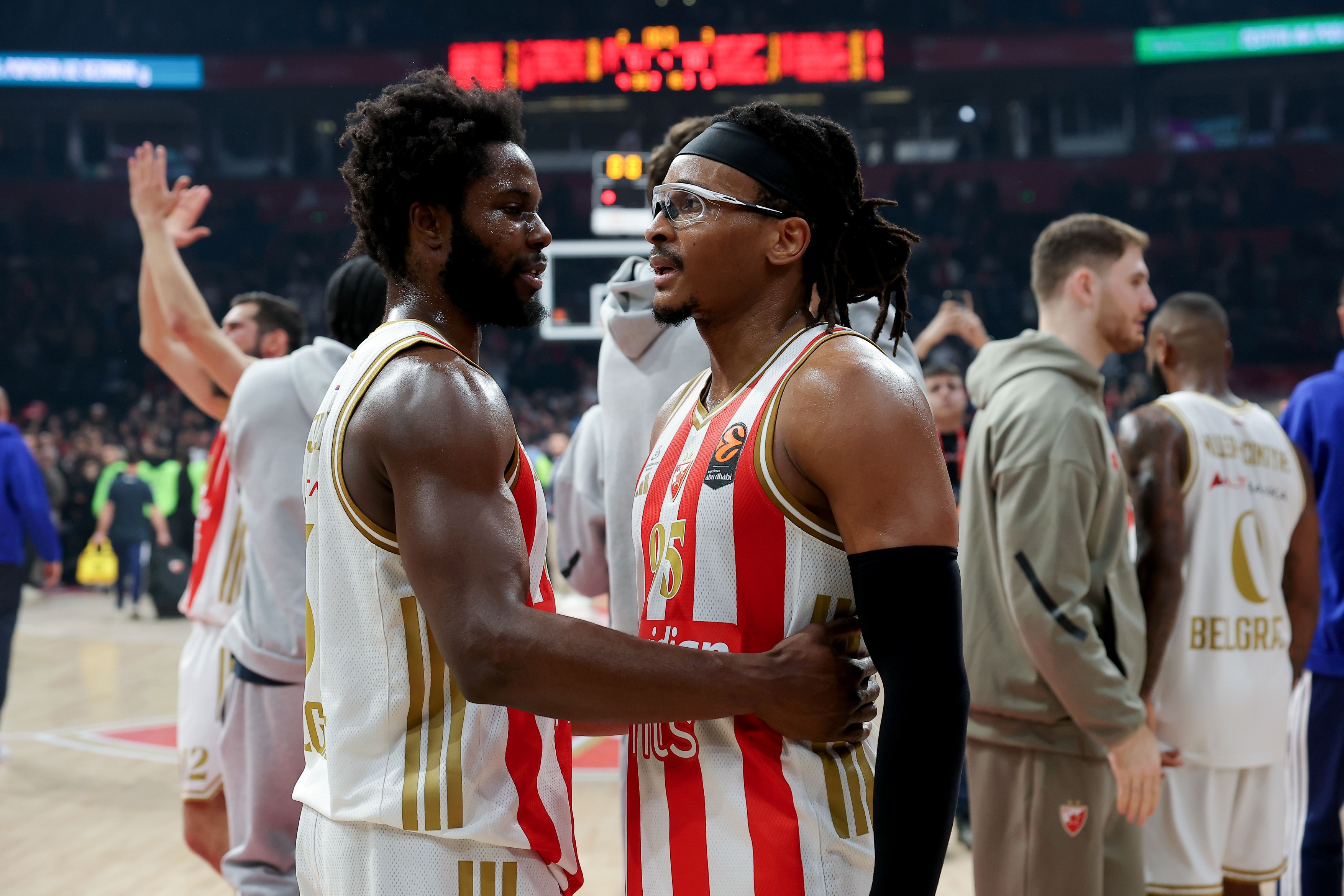 Crvena Zvezda's Semi Ojeleye and Chima Moneke
