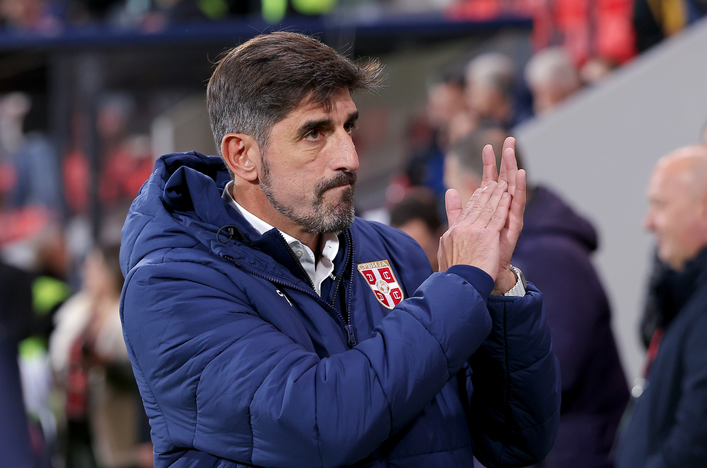 Leskovac, Serbia. 16th Nov, 2025. Serbia's head coach Veljko Paunovic ahead of the Group K World Cup 2026 European Qualifiers football match between Serbia and Latvia on November 16. 2025. in Leskovac, Serbia.(photo by Pedja Milosavljevic/STARSPORT ©)