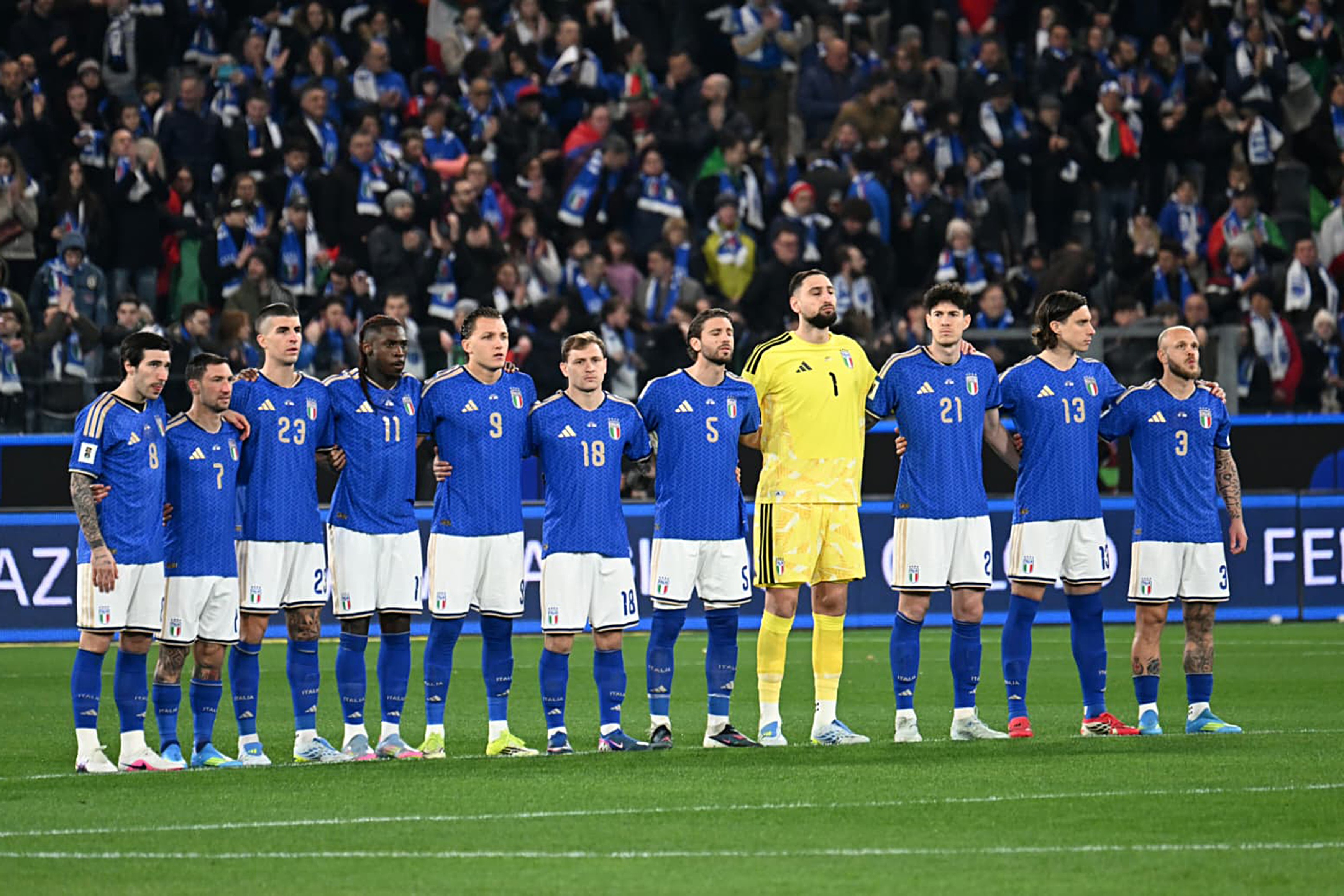 Italy starting line up during playoff qualifier Fifa World Cup 2026 match between Italy-North Ireland at the Gewiss stadium