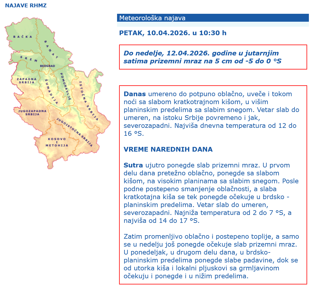 vremenska prognoza, upozorenja i najave, vreme, RHMZ