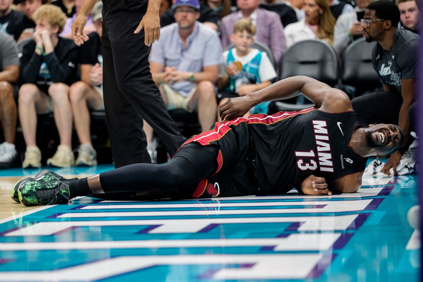 CHARLOTTE, NORTH CAROLINA - APRIL 14: Bam Adebayo #13 of the Miami Heat