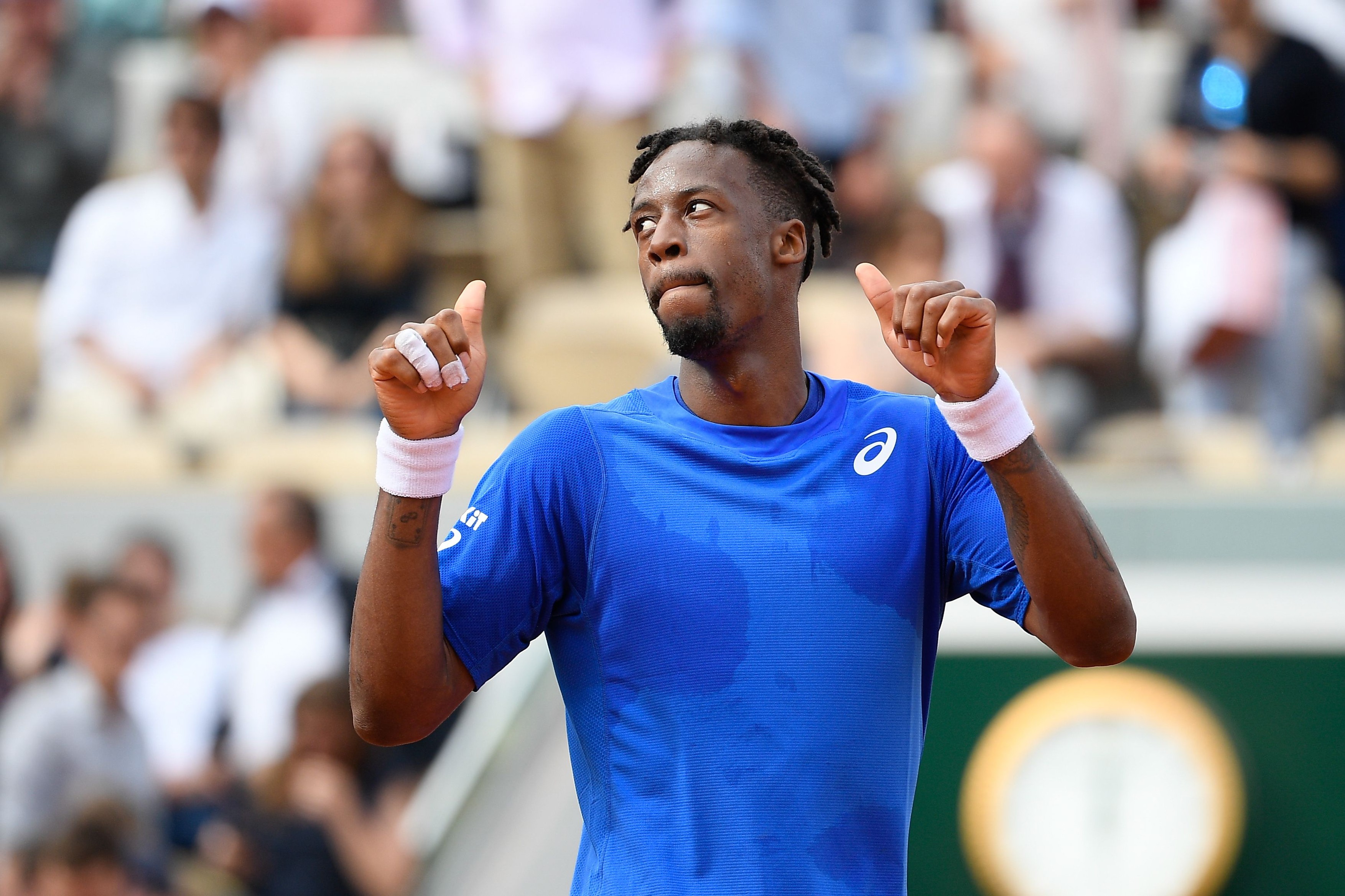 Gael Monfils (FRA) during his match against Adrian Mannarino (FRA) in Roland Garros stadium