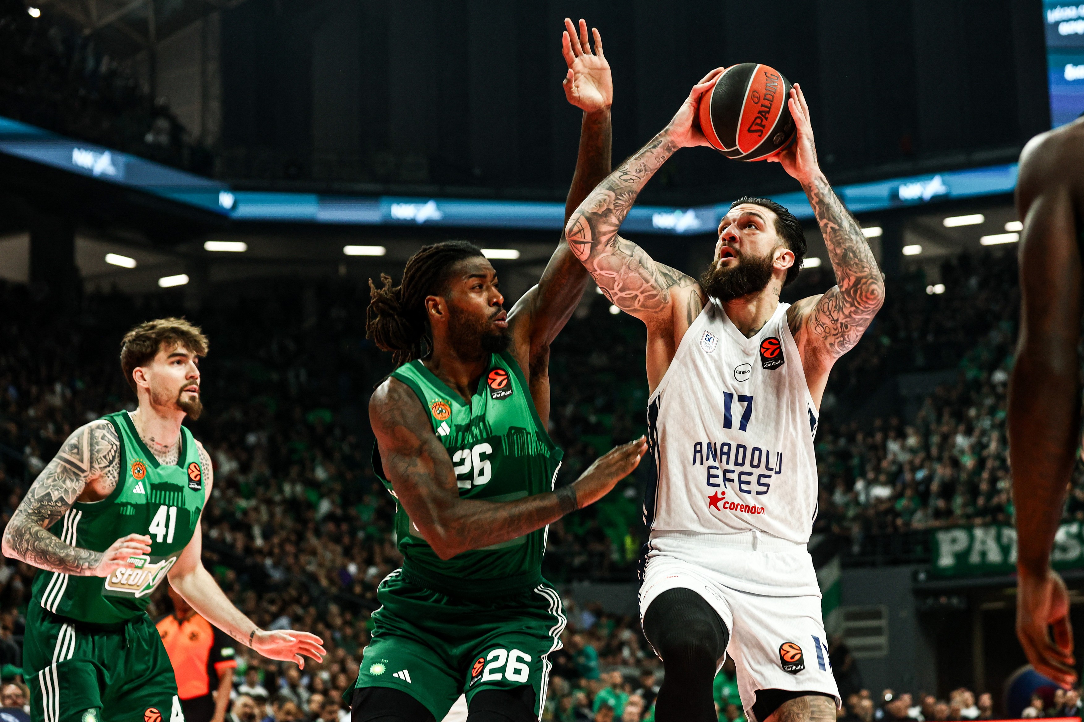 Mathias Lessort (26) of Panathinaikos in action during the EuroLeague basketball match