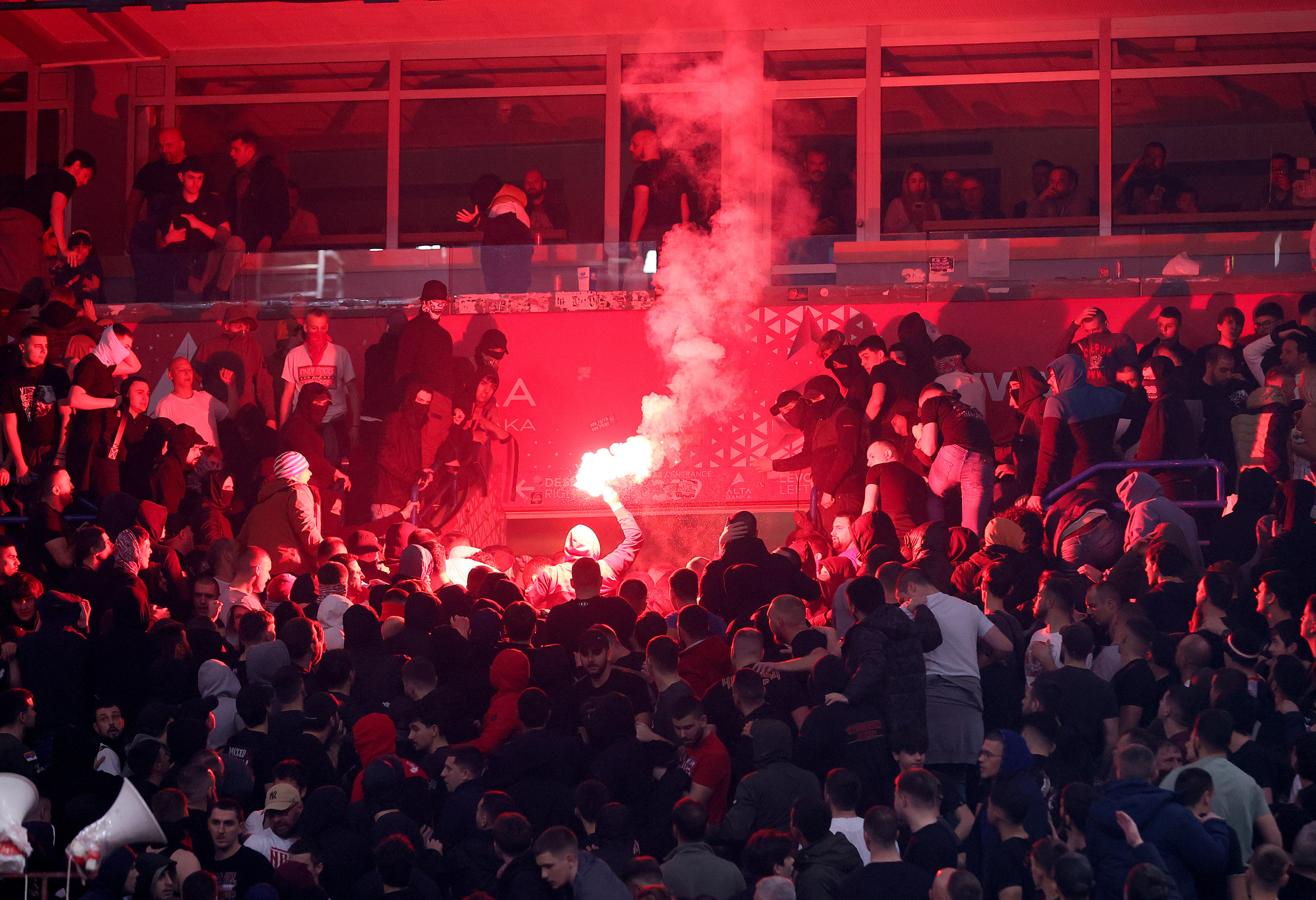 during Crvena Zvezda v Partizan Basketball match derby of Euroleague 2025/2026 Round 35, at the Belgrade Arena in Belgrade, Serbia on April 2nd.( photo by  STARSPORT © )