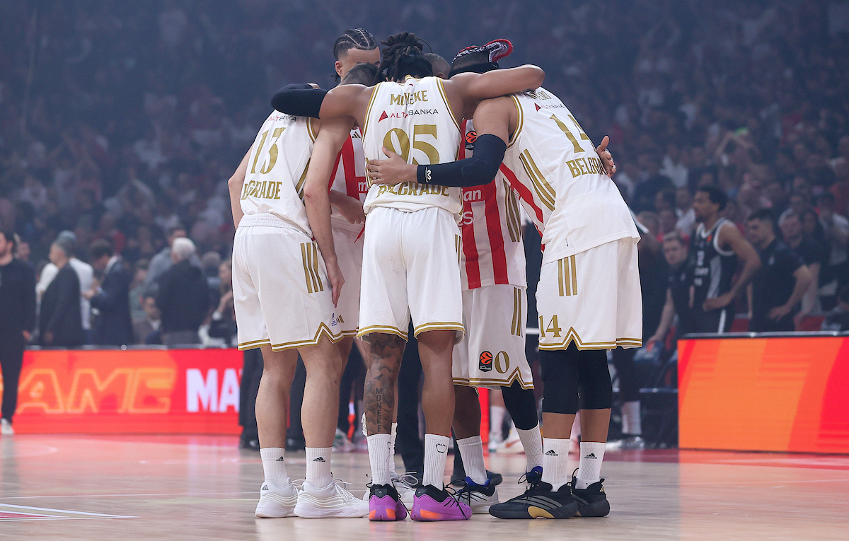 during Crvena Zvezda v Partizan Basketball match derby of Euroleague 2025/2026 Round 35, at the Belgrade Arena in Belgrade, Serbia on April 2nd.( photo by Luka Milosavljevic / STARSPORT © )
