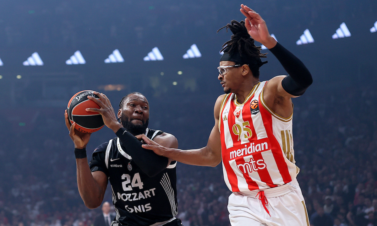 during Crvena Zvezda v Partizan Basketball match derby of Euroleague 2025/2026 Round 35, at the Belgrade Arena in Belgrade, Serbia on April 2nd.( photo by Luka Milosavljevic / STARSPORT © )