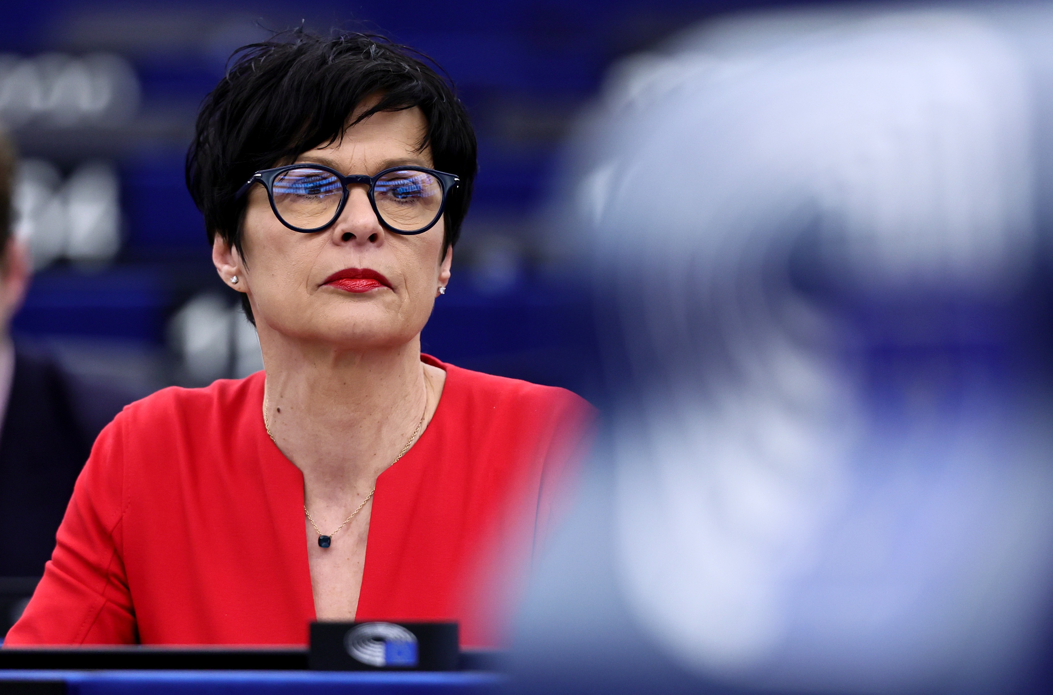 epa12809604 European Commissioner for Enlargement, Marta Kos attends a debate on 'EU enlargement strategy' at the European Parliament in Strasbourg, France, 10 March 2026. The current plenary session runs from 09 until 12 March 2026.  EPA/RONALD WITTEK
