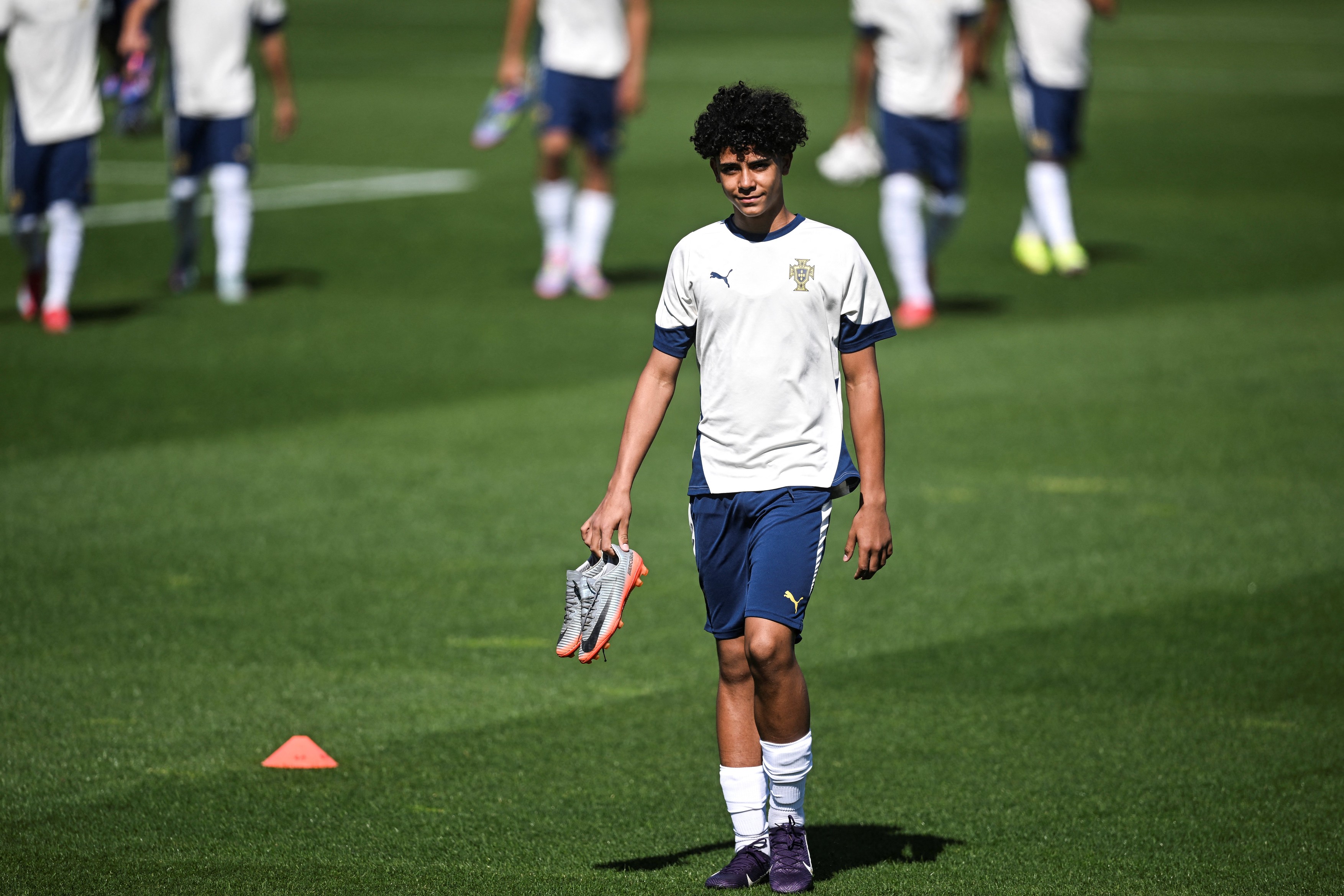 Portugal’s under 15 forward Cristiano dos Santos Junior “Cristianinho”, son of Portugal’s forward Cristiano Ronaldo