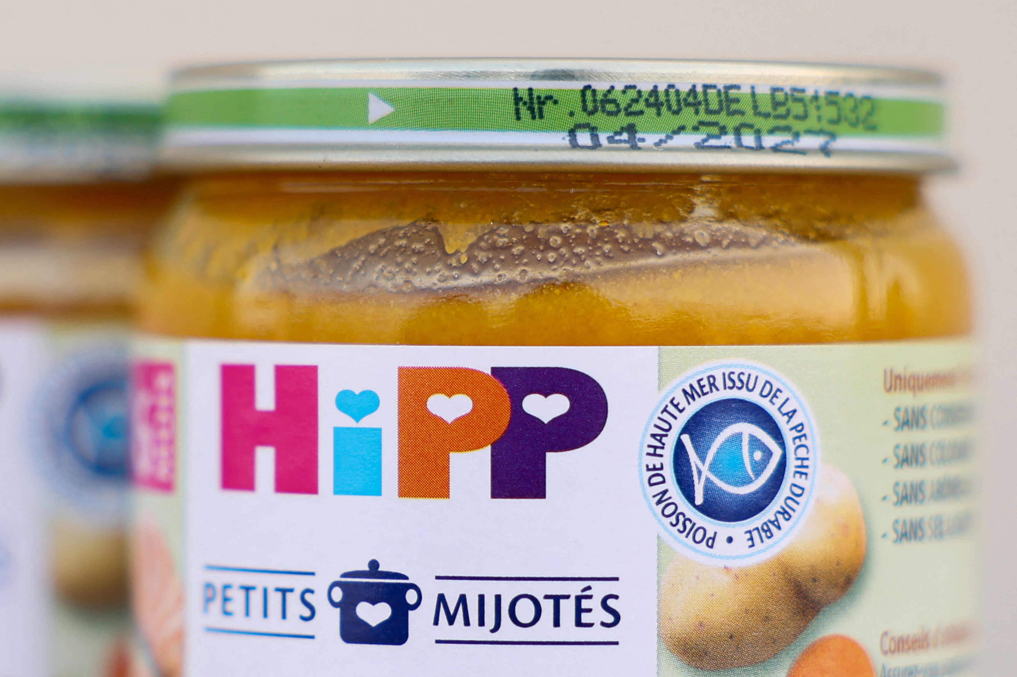 This photograph shows the logo on a baby food jar of German baby food