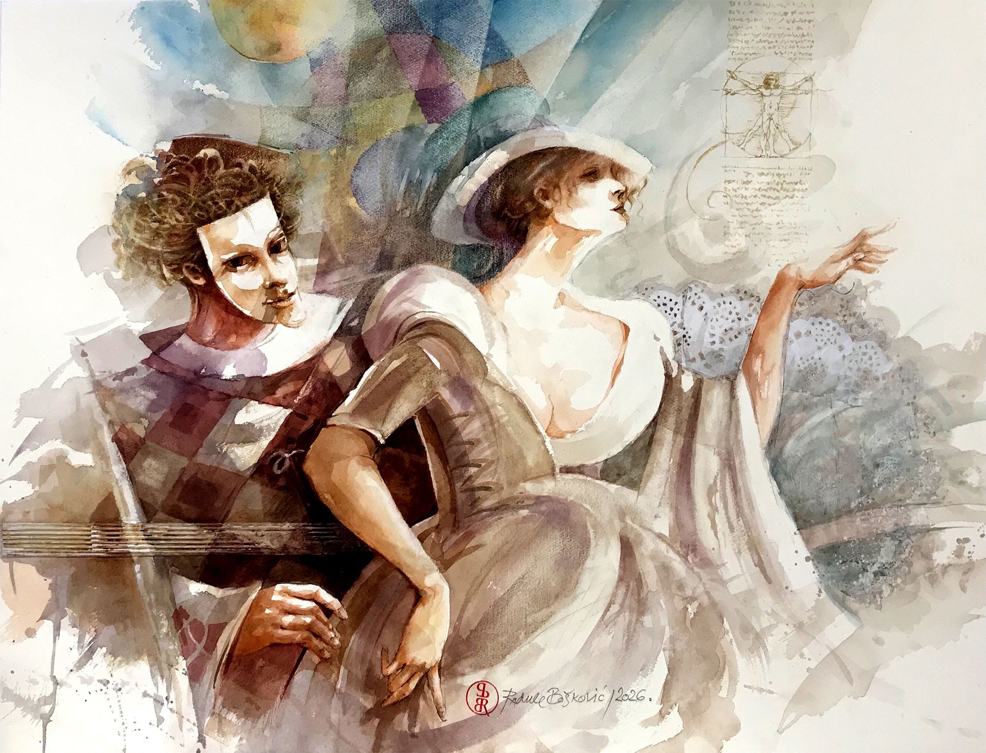 Radule Bošković Izložba akvarela, Maske i Vitruvijev kanon.jpg