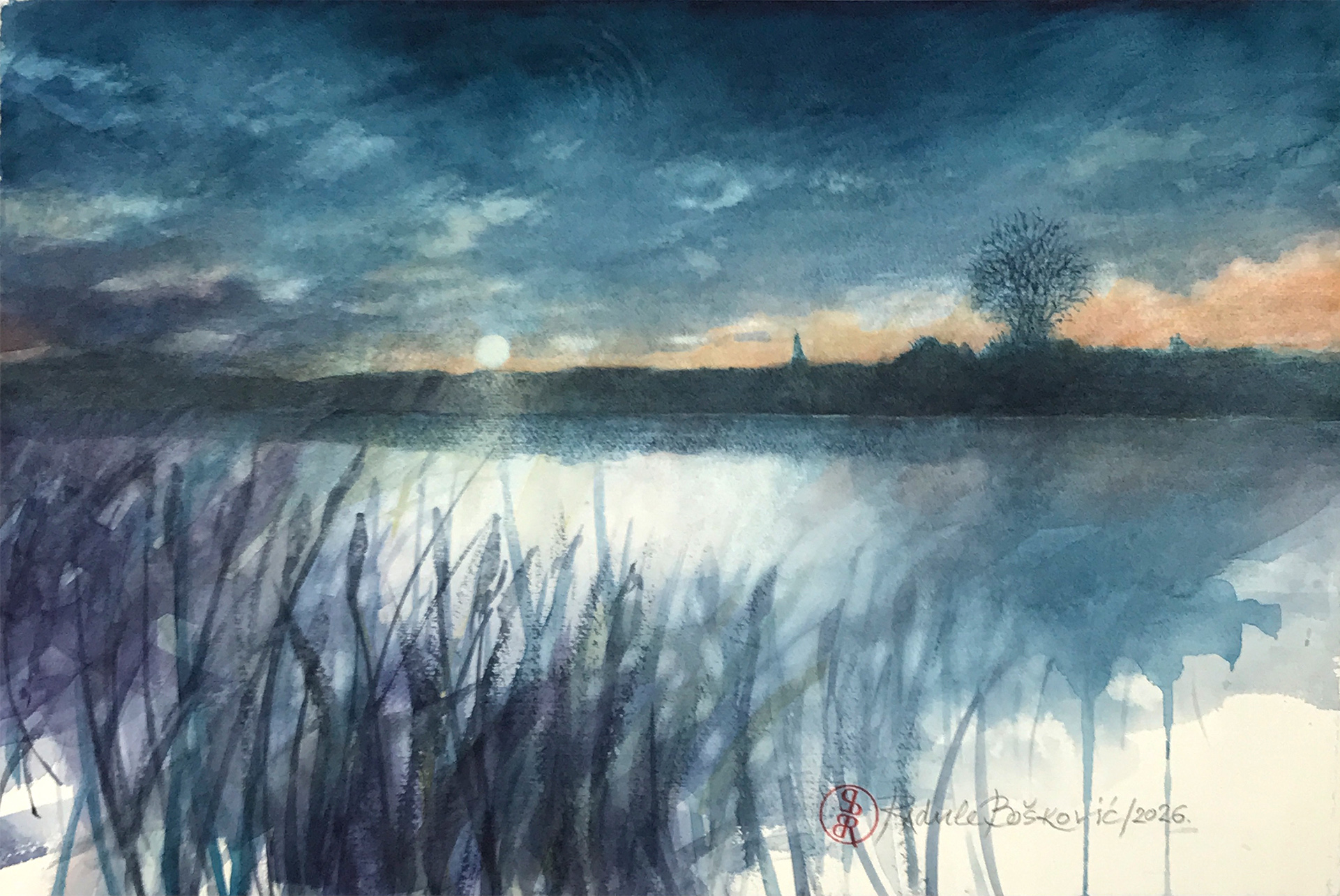 Radule Bošković Izložba akvarela, Suton na Tisi.jpg