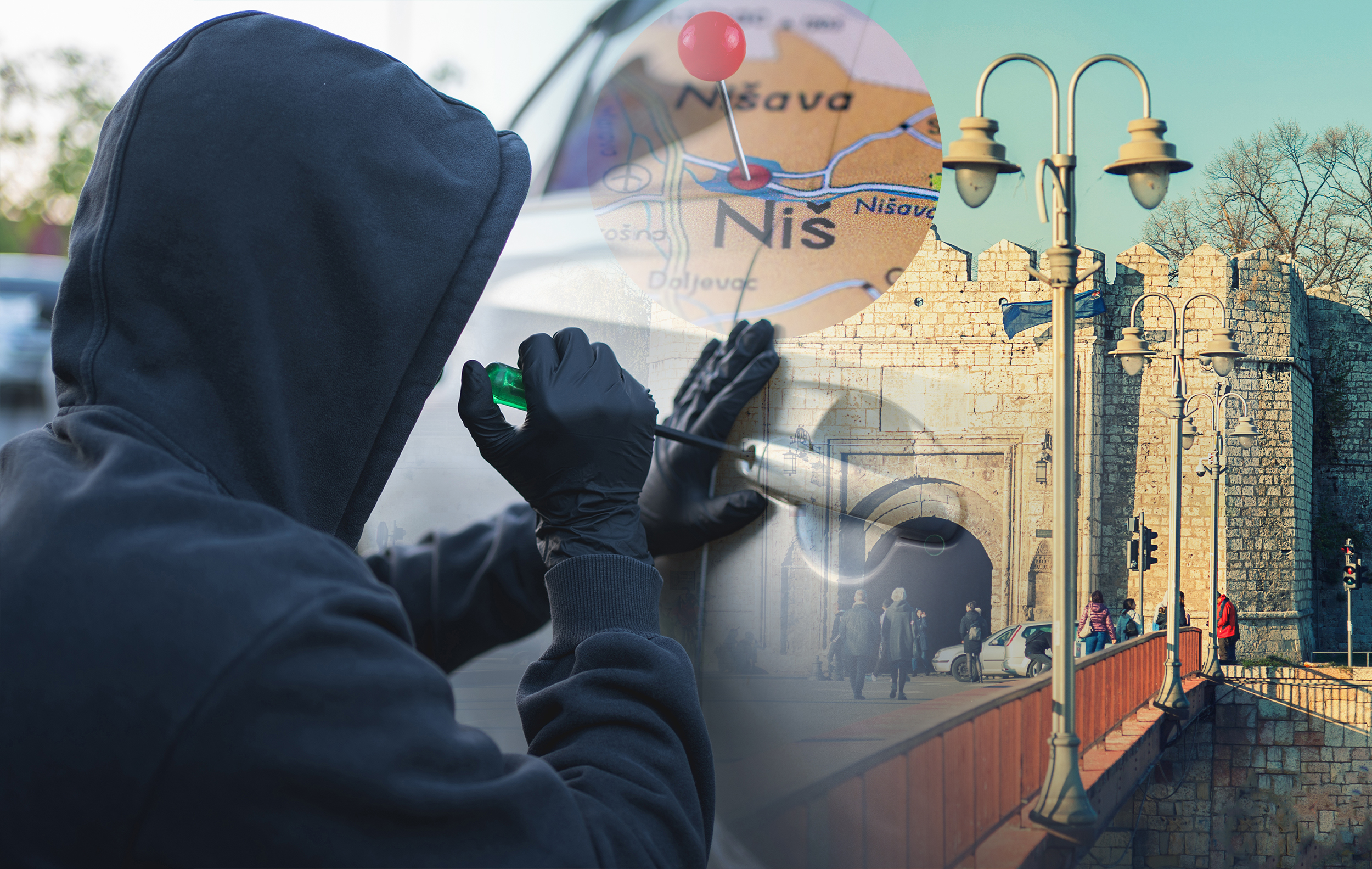 Man in black clothes with a screwdriver. He tried to break into the car. Car theft concept