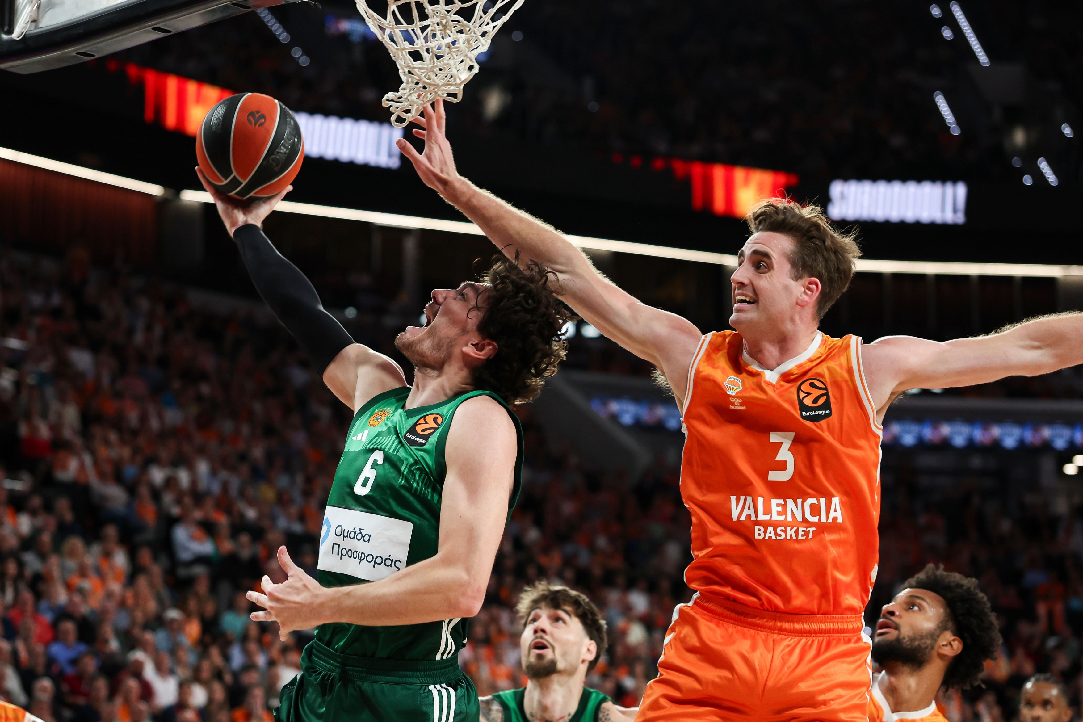 Cedi Osman of Panathinaikos AKTOR Athens and Nathan Reuvers of Valencia Basket