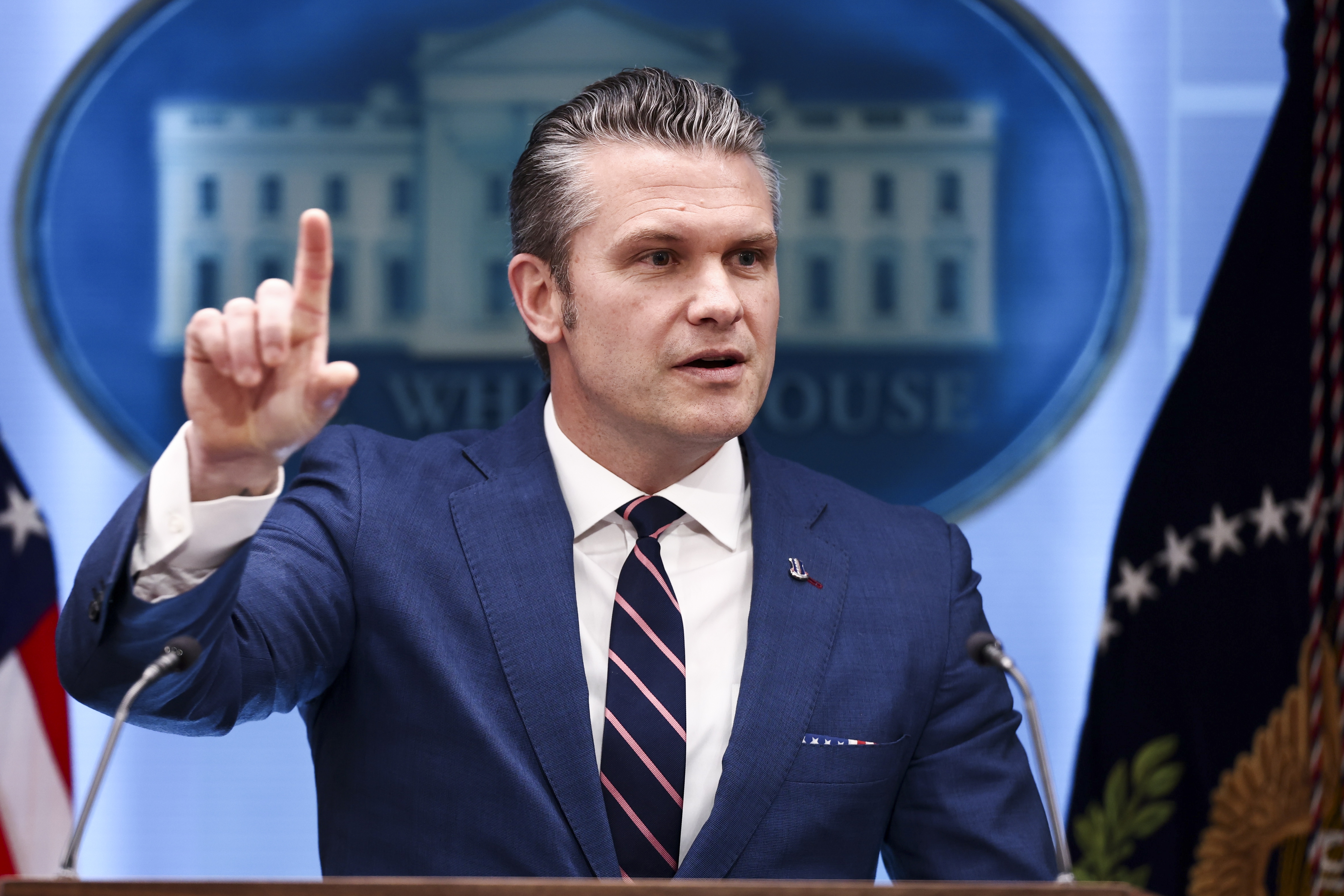 epa12872304 US Secretary of Defense Pete Hegseth delivers remarks