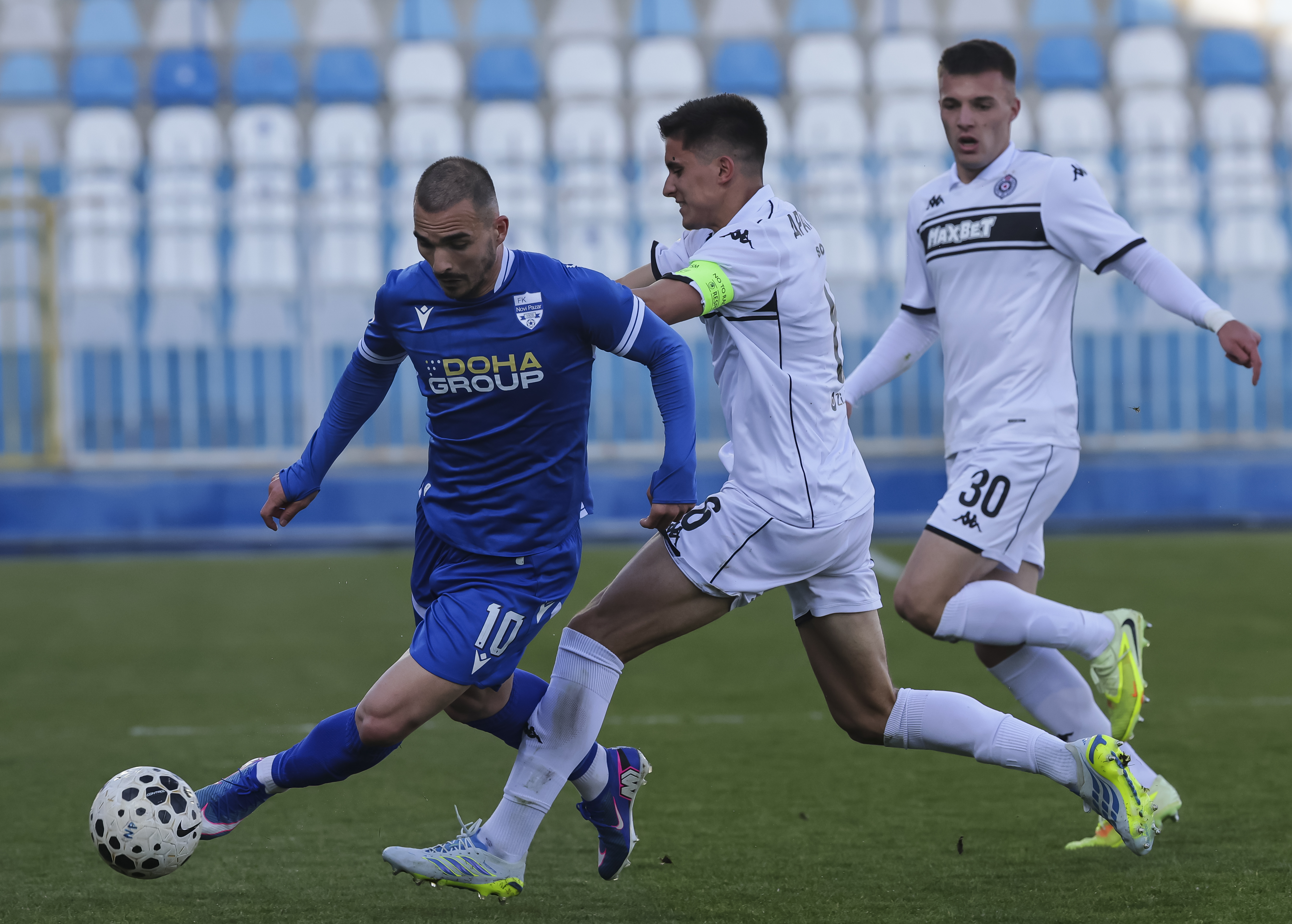 during the Mozzart Super Liga 2025/2026 match between Novi Pazar and partizan at City Stadium of Novi Pazar on April 09, 2026 in Novi Pazar, Serbia. (Photo by Srdjan Stevanovic/Starsport.rs ©)