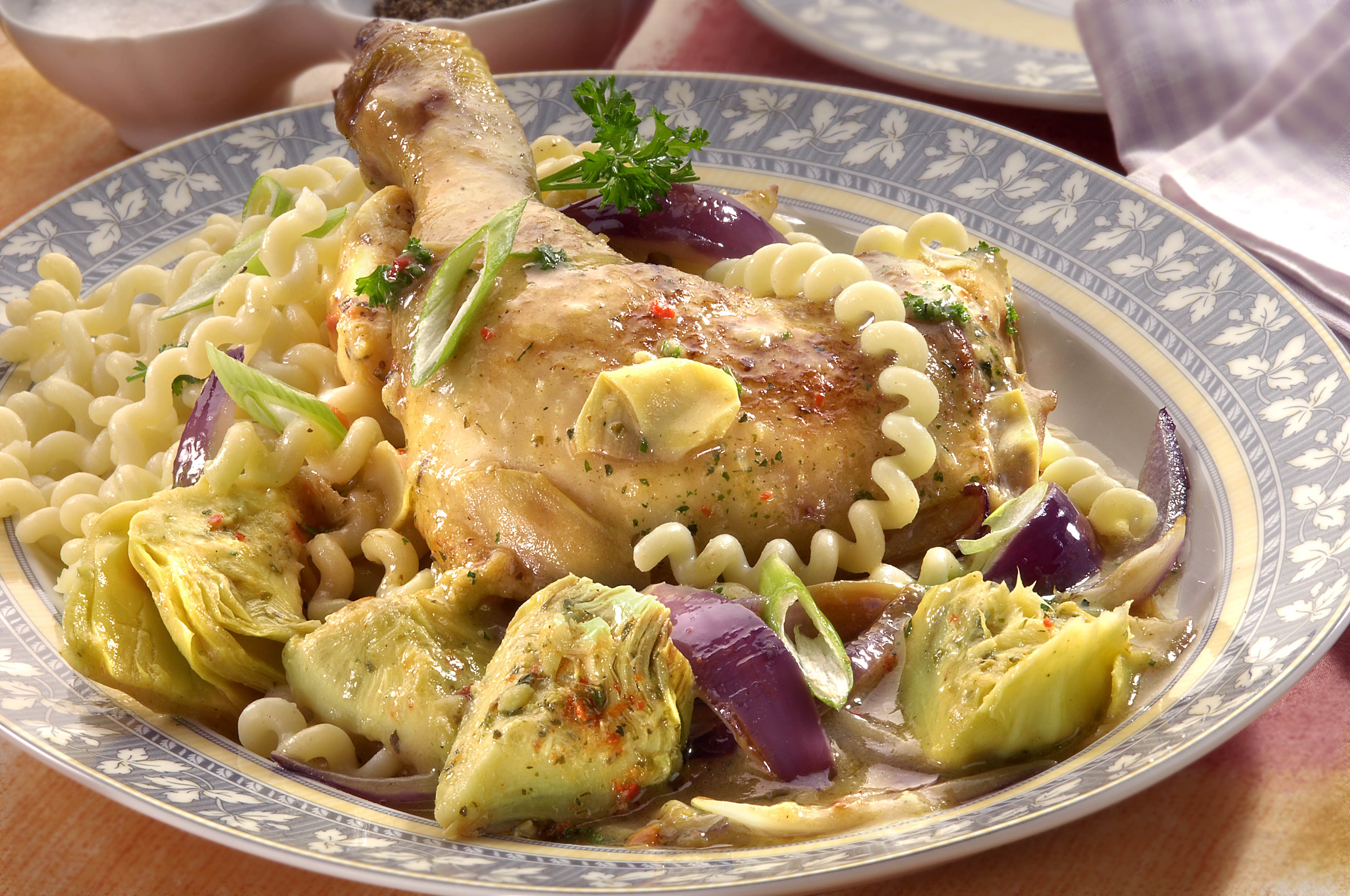 chicken, salt, pepper, olive oil, butter, onion, stock, flour, artichokes, green parsley,,Image: 14112228, License: Rights-managed, Restrictions: Nelze použít na kalendář., Model Release: no, Credit line: Jiří Poláček / Ifood SM / Profimedia