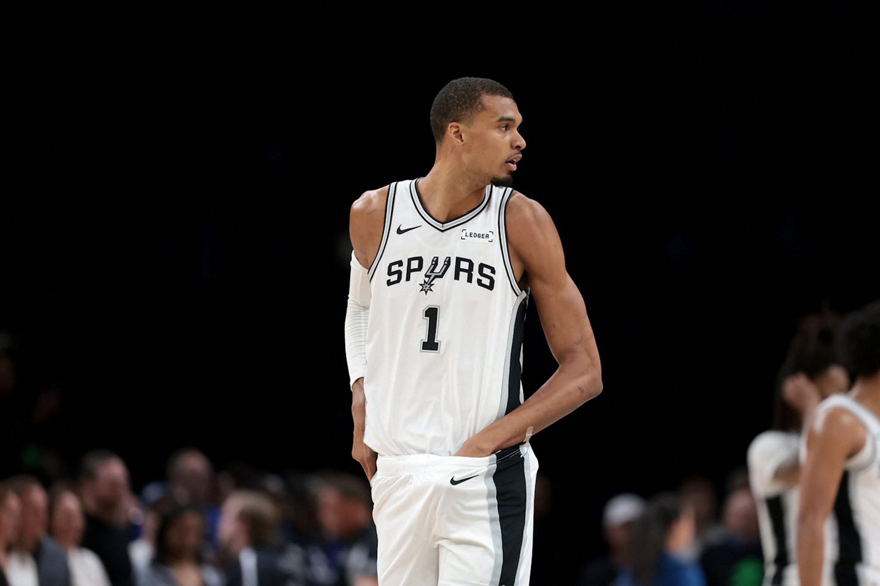 NO FILM, NO VIDEO, NO TV, NO DOCUMENTARY - San Antonio Spurs forward Victor Wembanyama