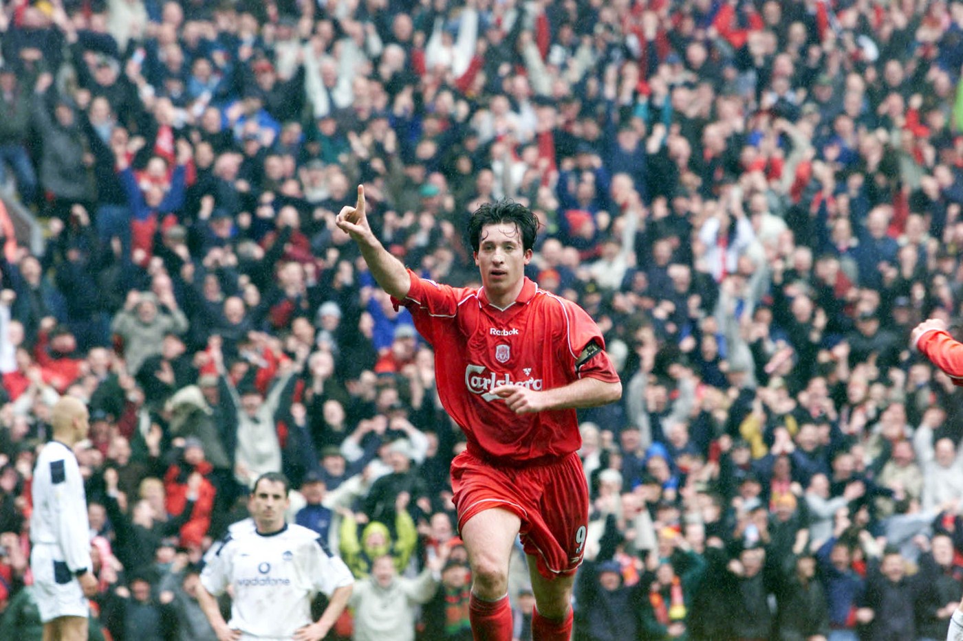 File photo dated 31-03-2001 of Robbie Fowler celebrates scoring Liverpool'