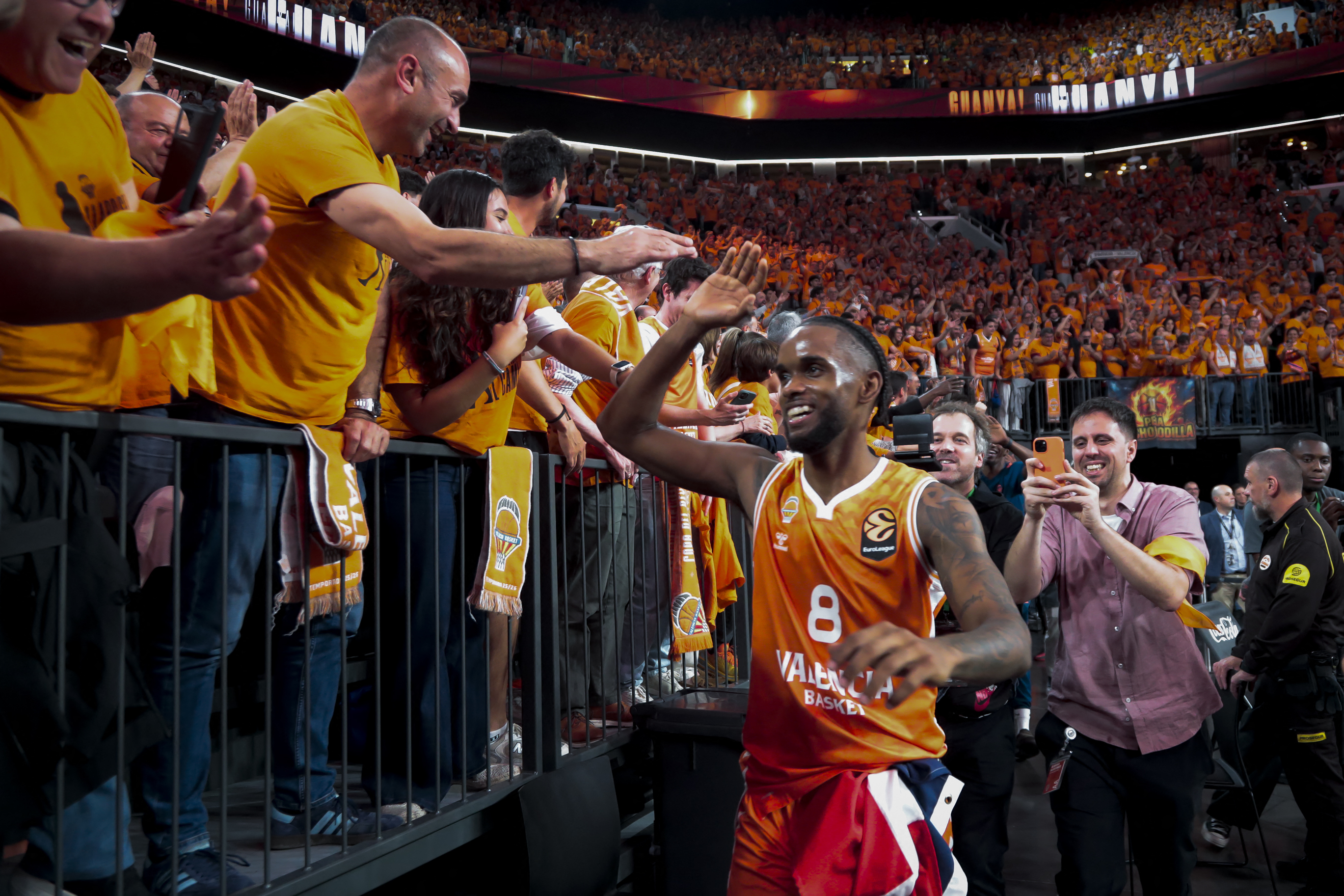 VALENCIA, SPAIN - MAY 13: Montero of Valencia Basket celebrates the victory with fans
