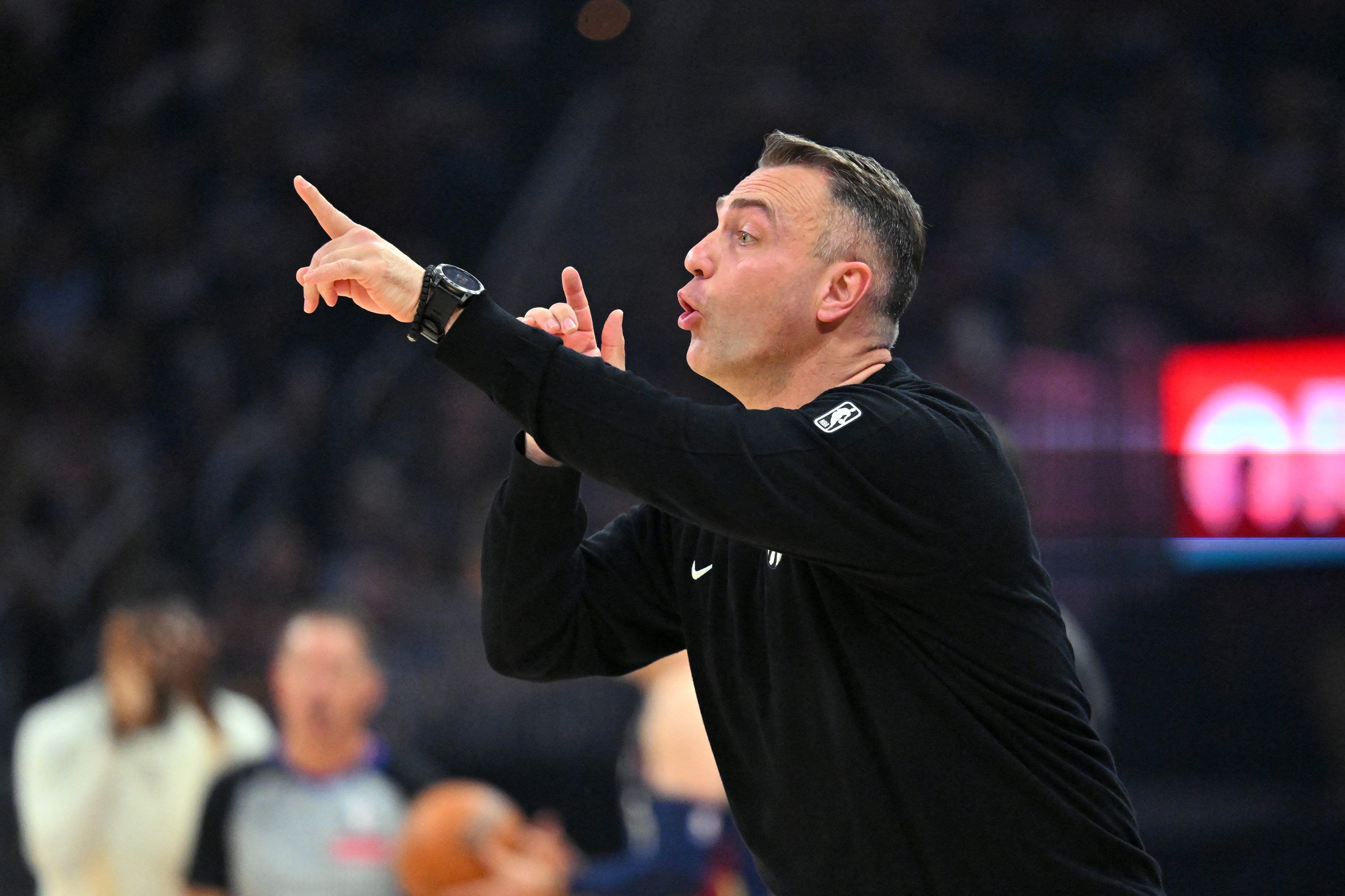 Head coach Darko Rajakovic of the Toronto Raptors reacts during the first quarter of Game One of the Eastern Conference First Round NBA Playoffs against the Cleveland Cavaliers at Rocket Arena