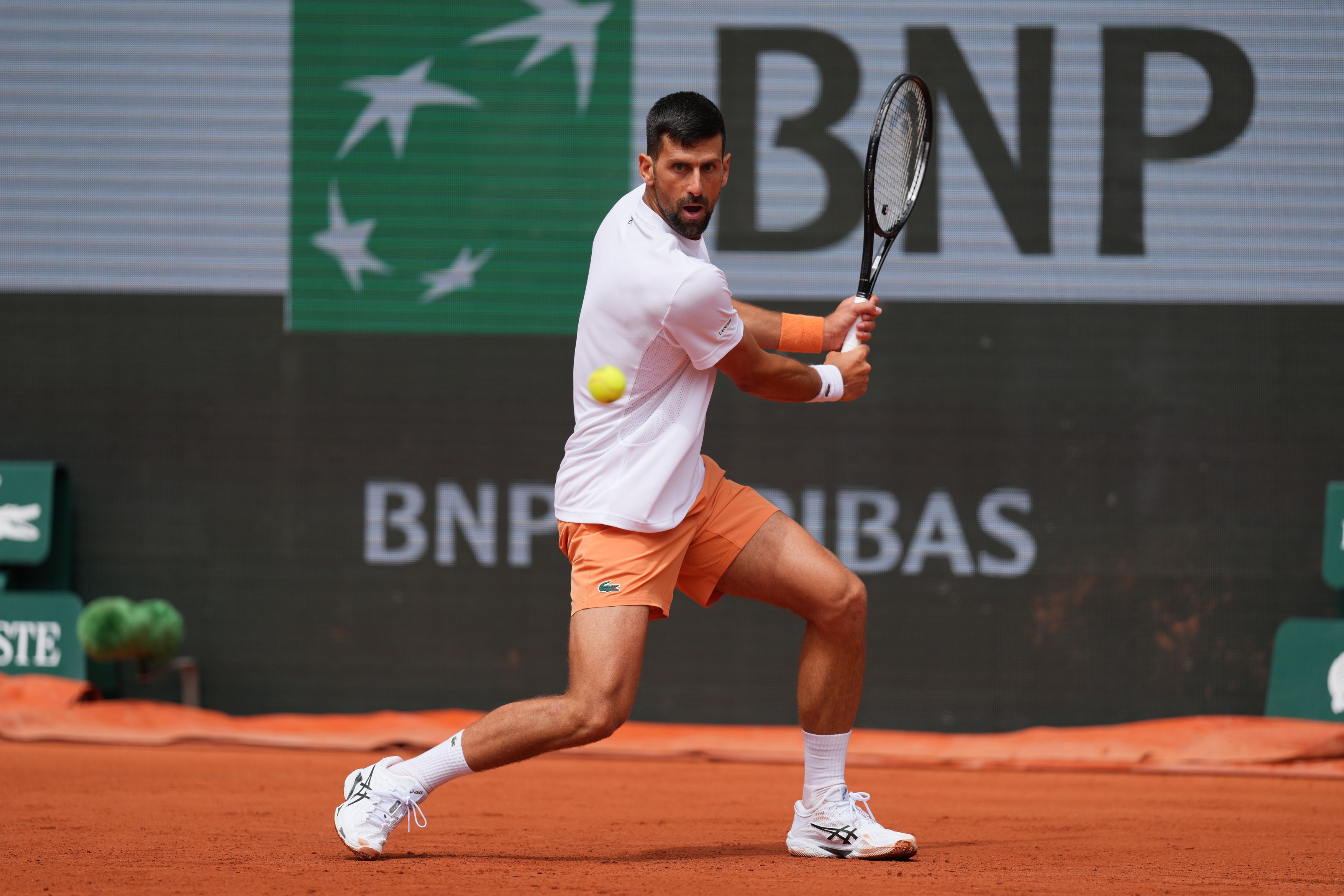 Novak Djokovic of Serbia during practise on Court Philippe Chatrier Roland Garros 2026