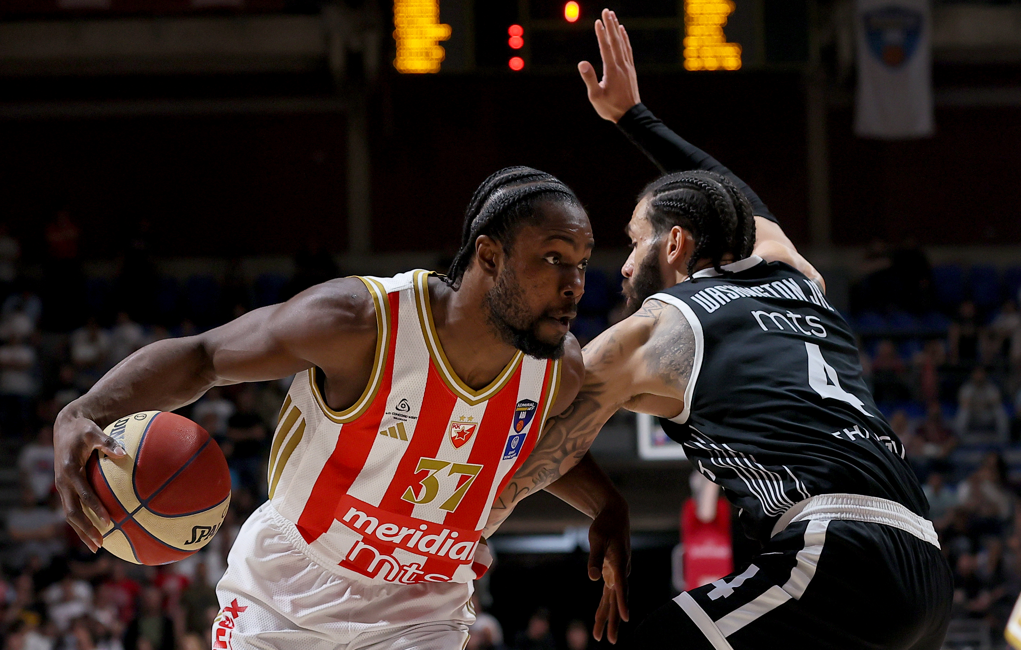 during Crvena Zvezda v Partizan basketball match of ABA League season 2025/2026 semi finals round / game 2 at Aleksandar Nikolic Hall in Belgrade, Serbia on May 21st.( photo by Luka Milosavljevic / STARSPORT © )