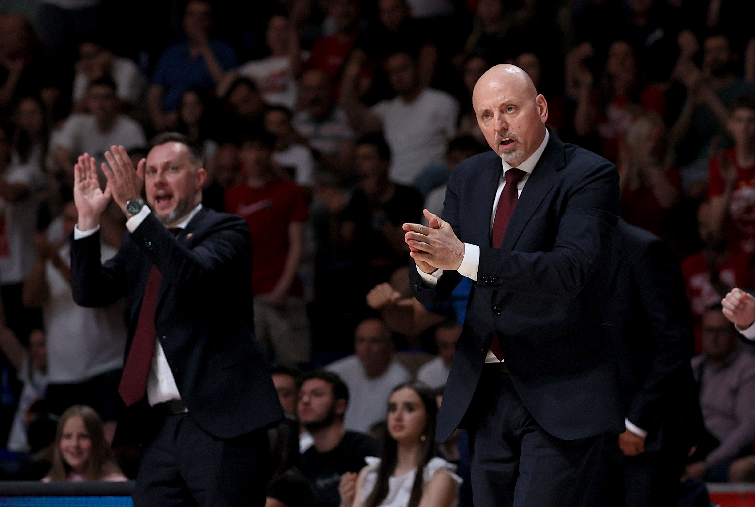 during Crvena Zvezda v Partizan basketball match of ABA League season 2025/2026 semi finals round / game 2 at Aleksandar Nikolic Hall in Belgrade, Serbia on May 21st.( photo by Luka Milosavljevic / STARSPORT © )