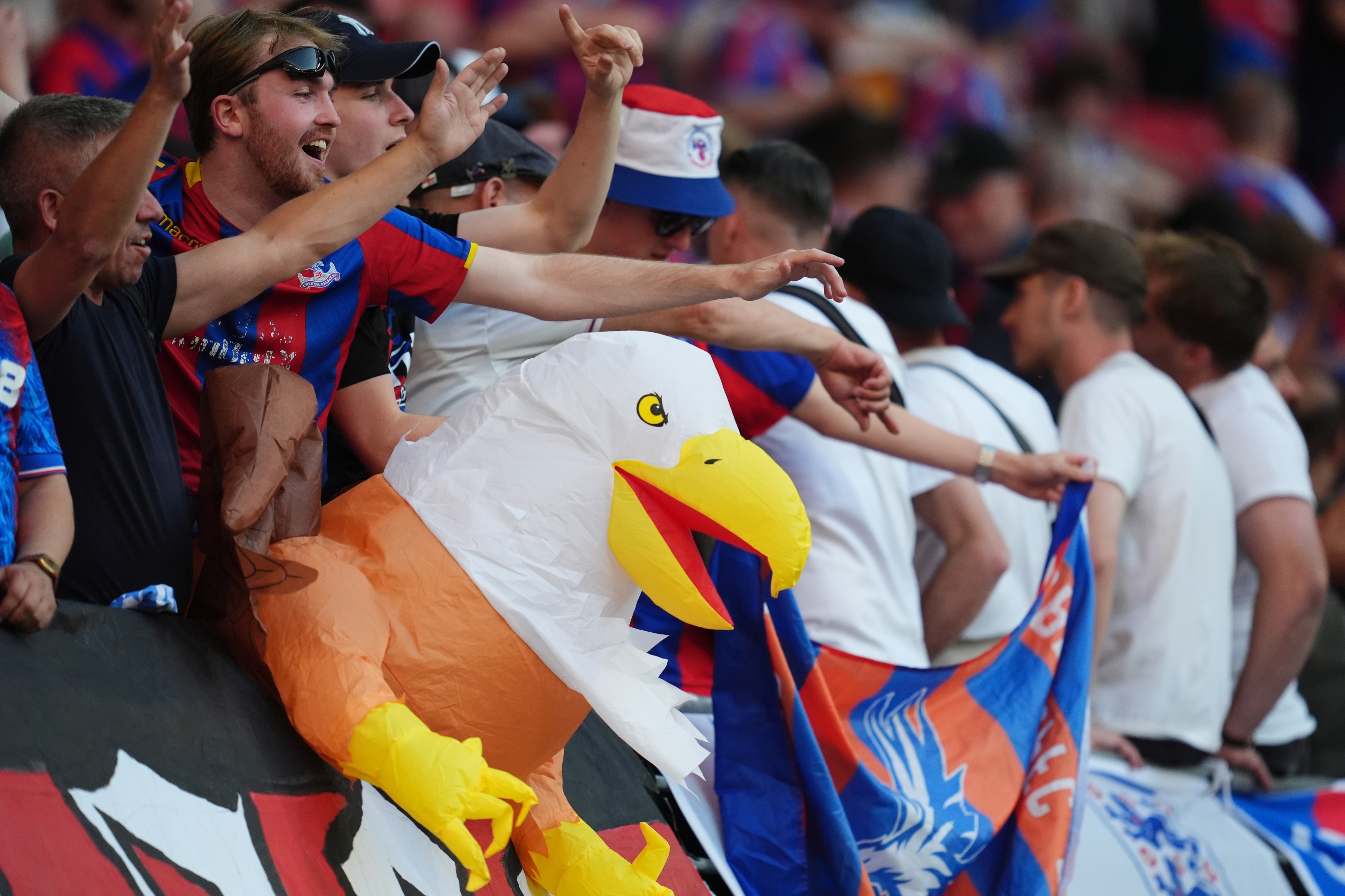 Crystal Palace fans in the stands before the UEFA Europa Conference League Final at the Red Bull Arena, Leipzig.