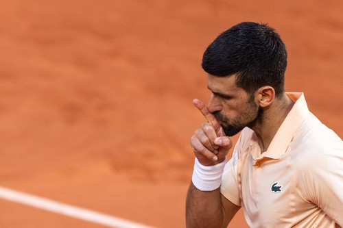 Novak Djokovic reacts during his men's singles match against Valentin Royer