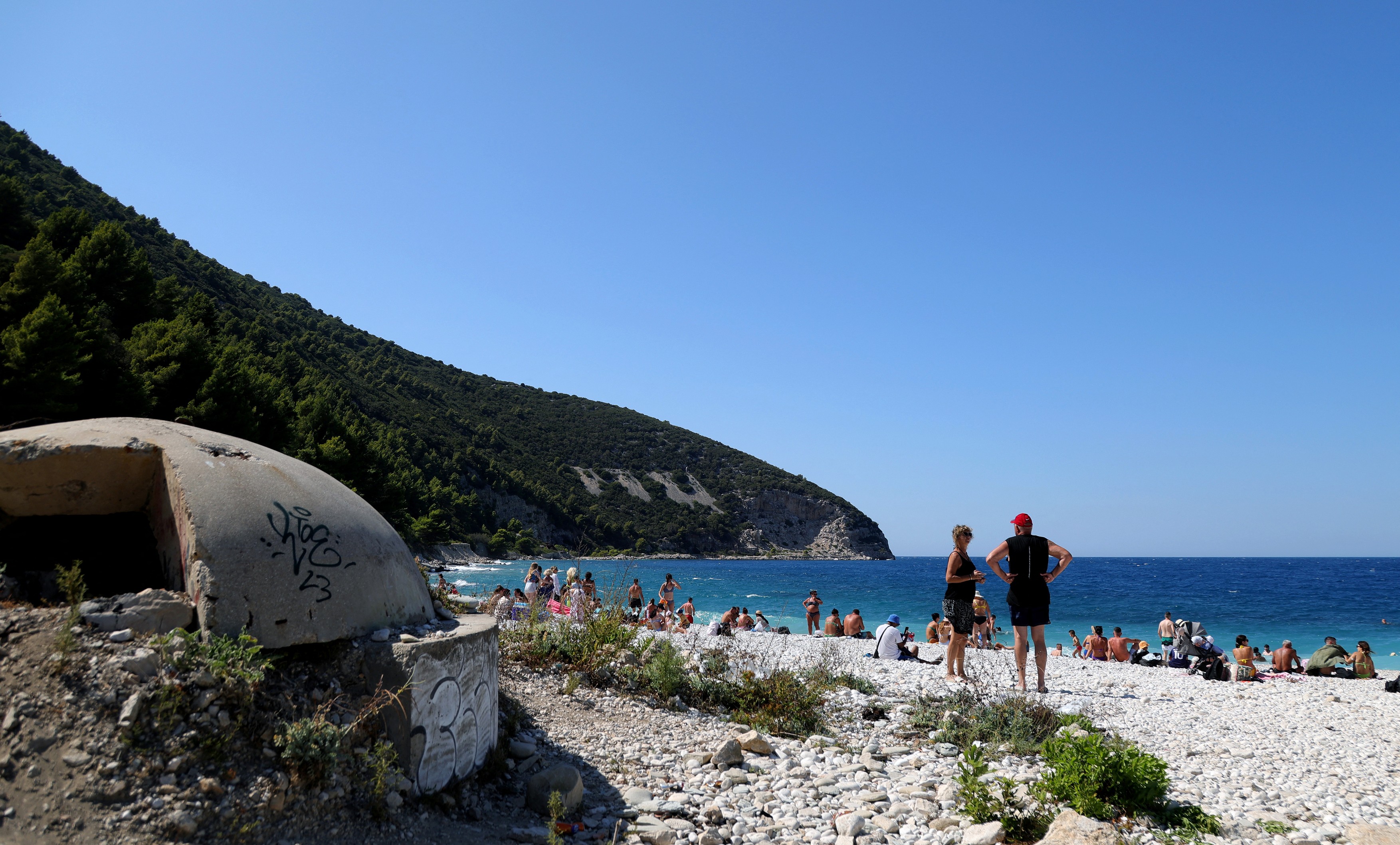 beach on the island of Sazan, near the Albanian city of Vlore, on Mediterranean coast