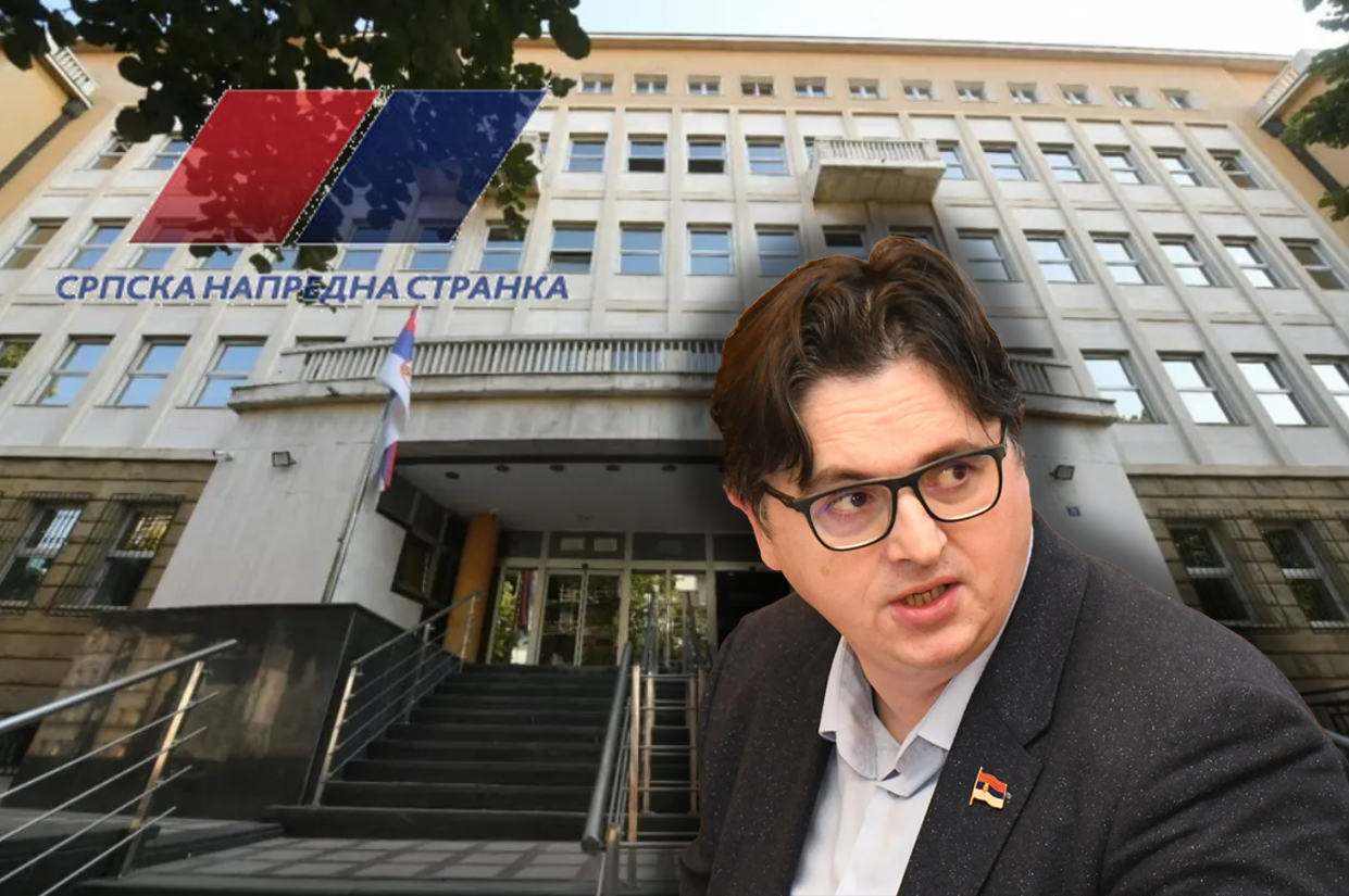 Uglješa Mrdić, zgrada Specijalnog suda i logo SNS kombo