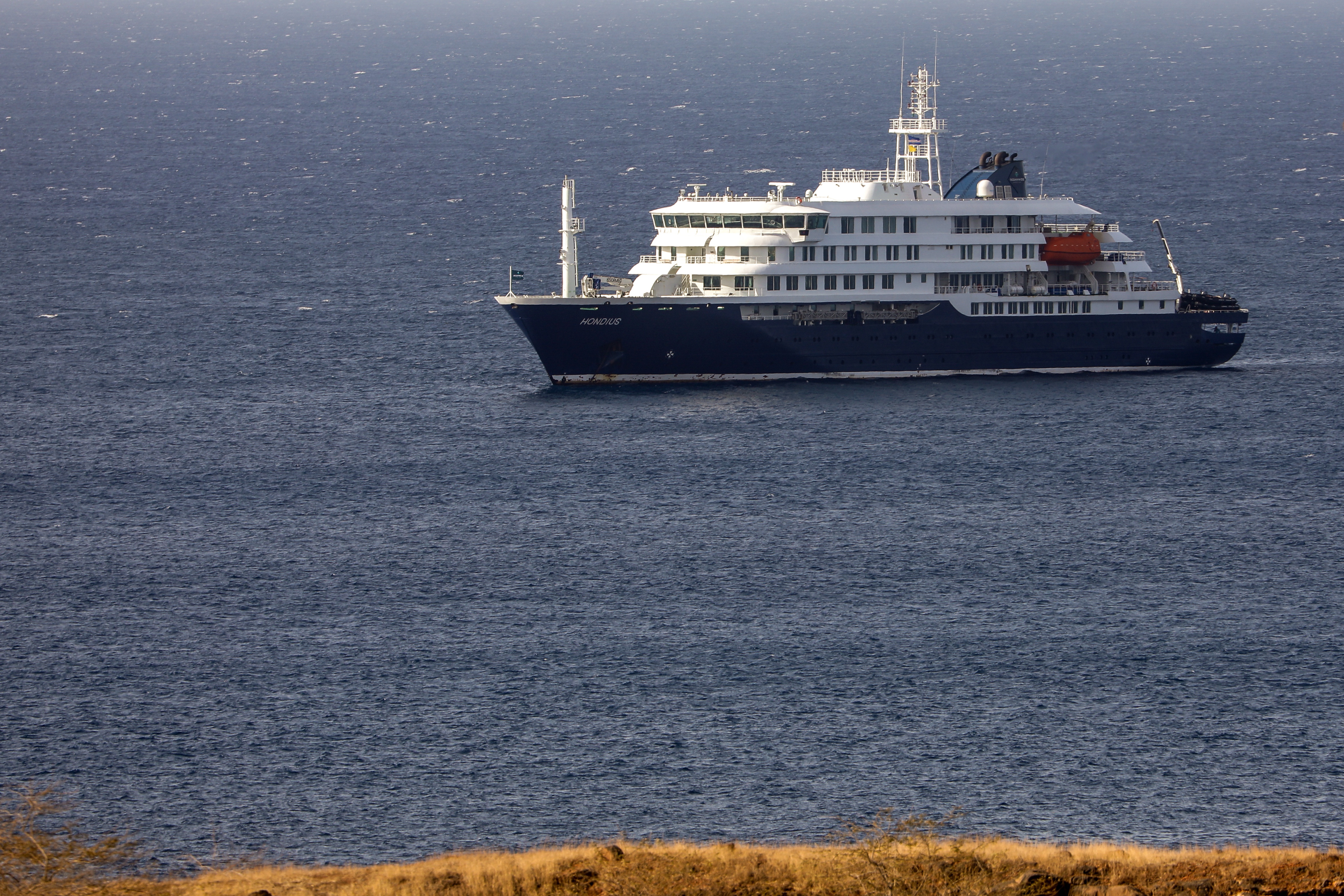 epa12931925 Dutch cruise ship MV Hondius is anchored off the coast of the city of Praia