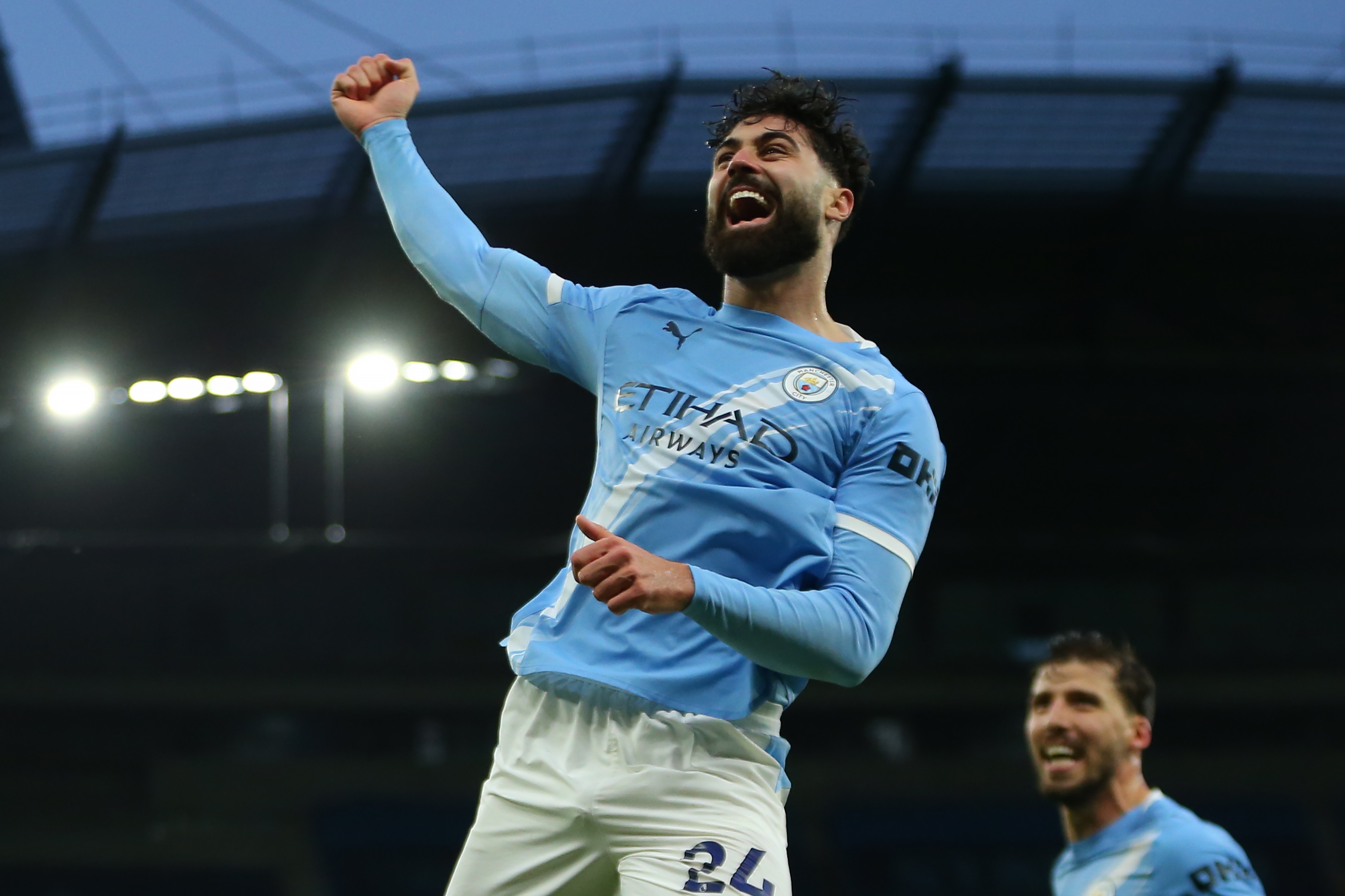 Josko Gvardiol of Manchester City celebrates scoring his team's second goal during the English Premier League match between Manchester City and Sunderland AFC  at the Etihad Stadium