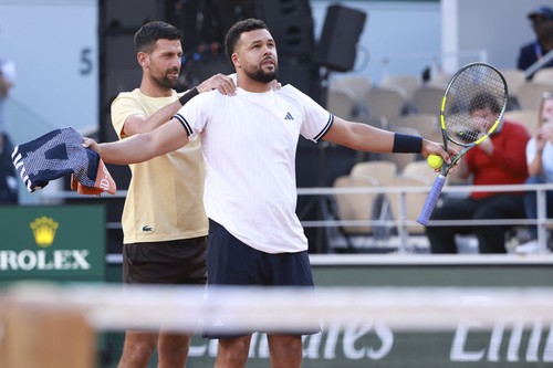Novak Djokovic of Serbia and Jo-Wilfried Tsonga of France