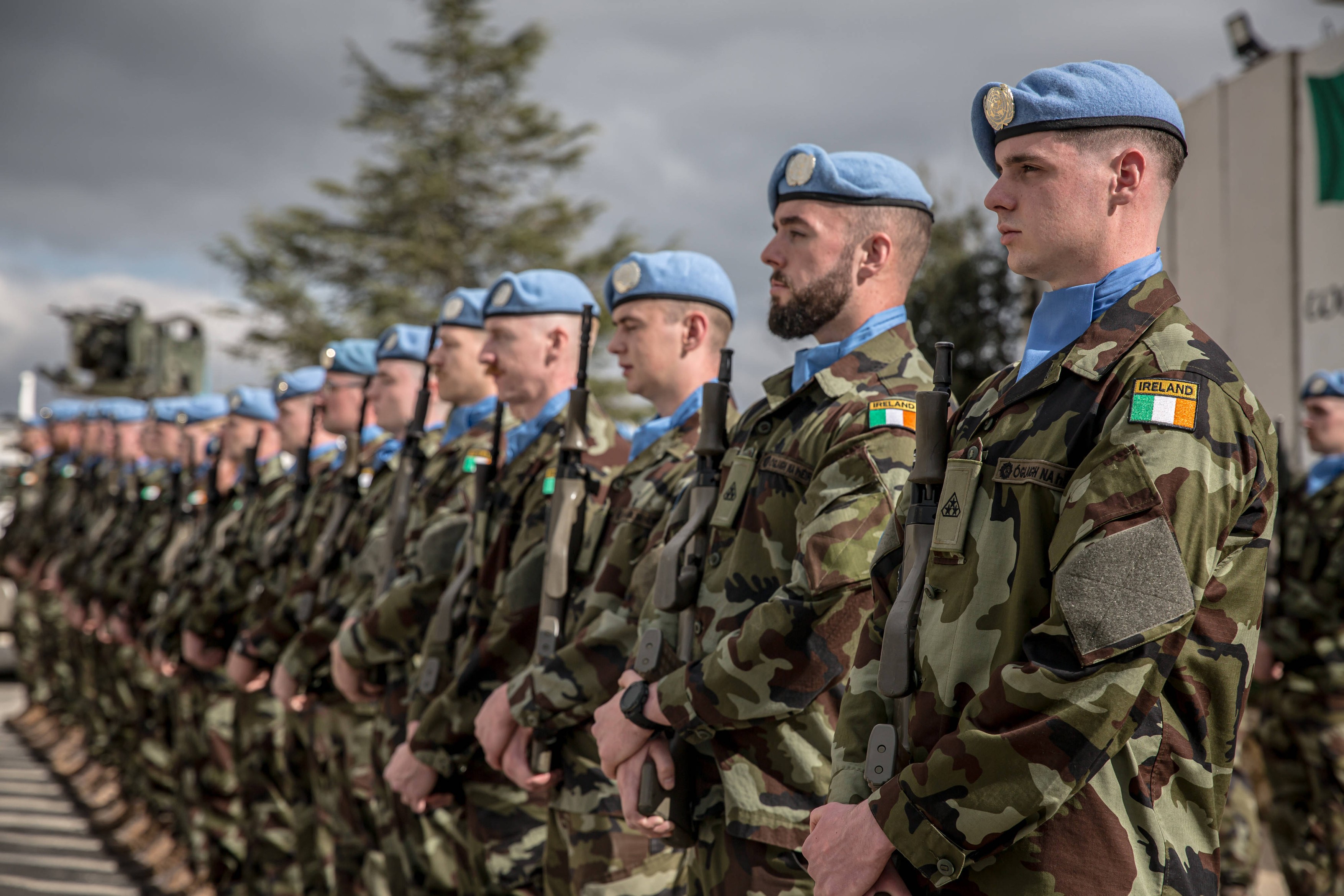 Irish troops seen during the visit of Micheál Martin to Camp Shamrock,