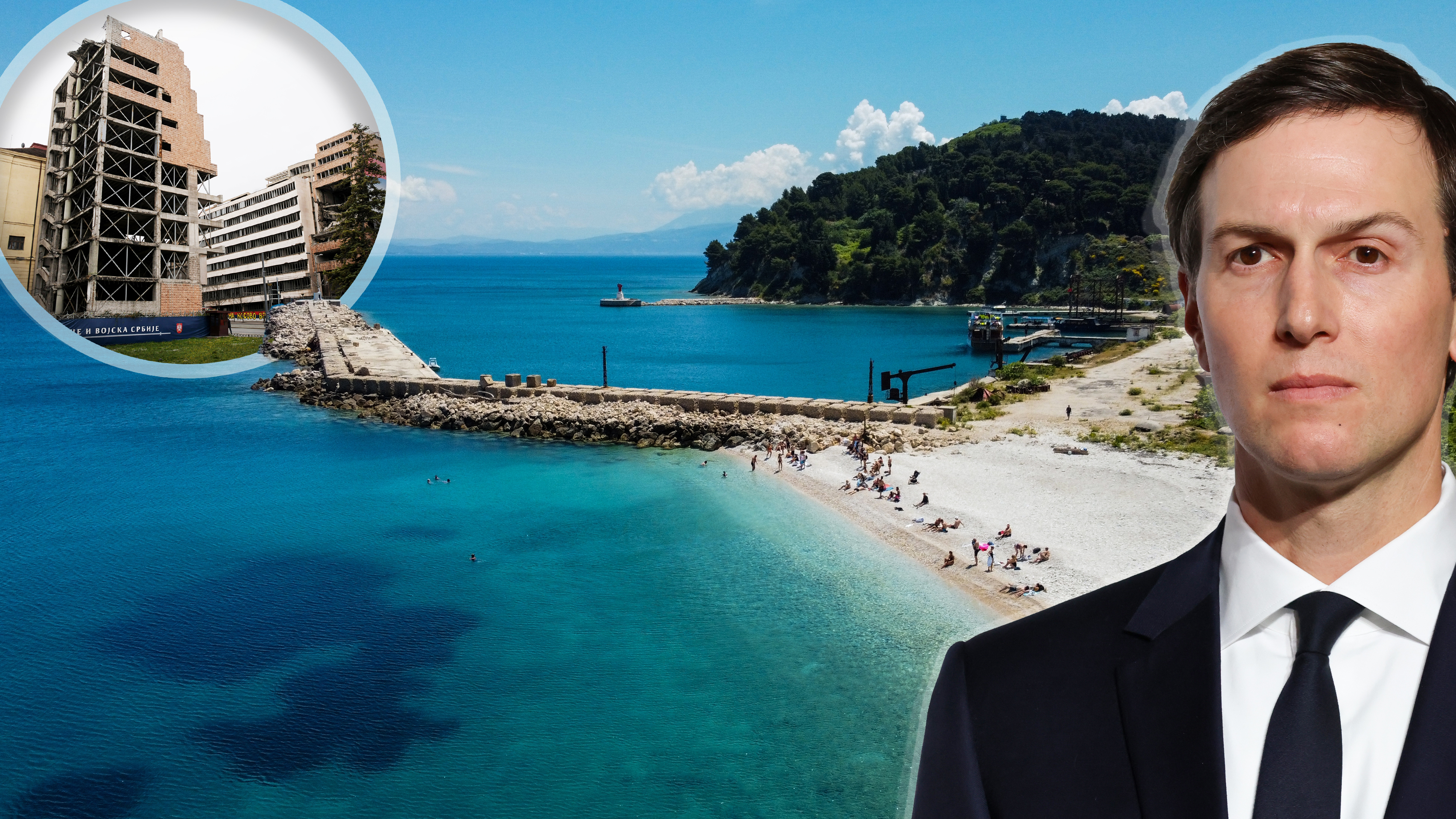 Harbour with Beautiful Beach. Aerial View of Small Harbour surrounded by clear blue waters in Sazan Island, Albania.