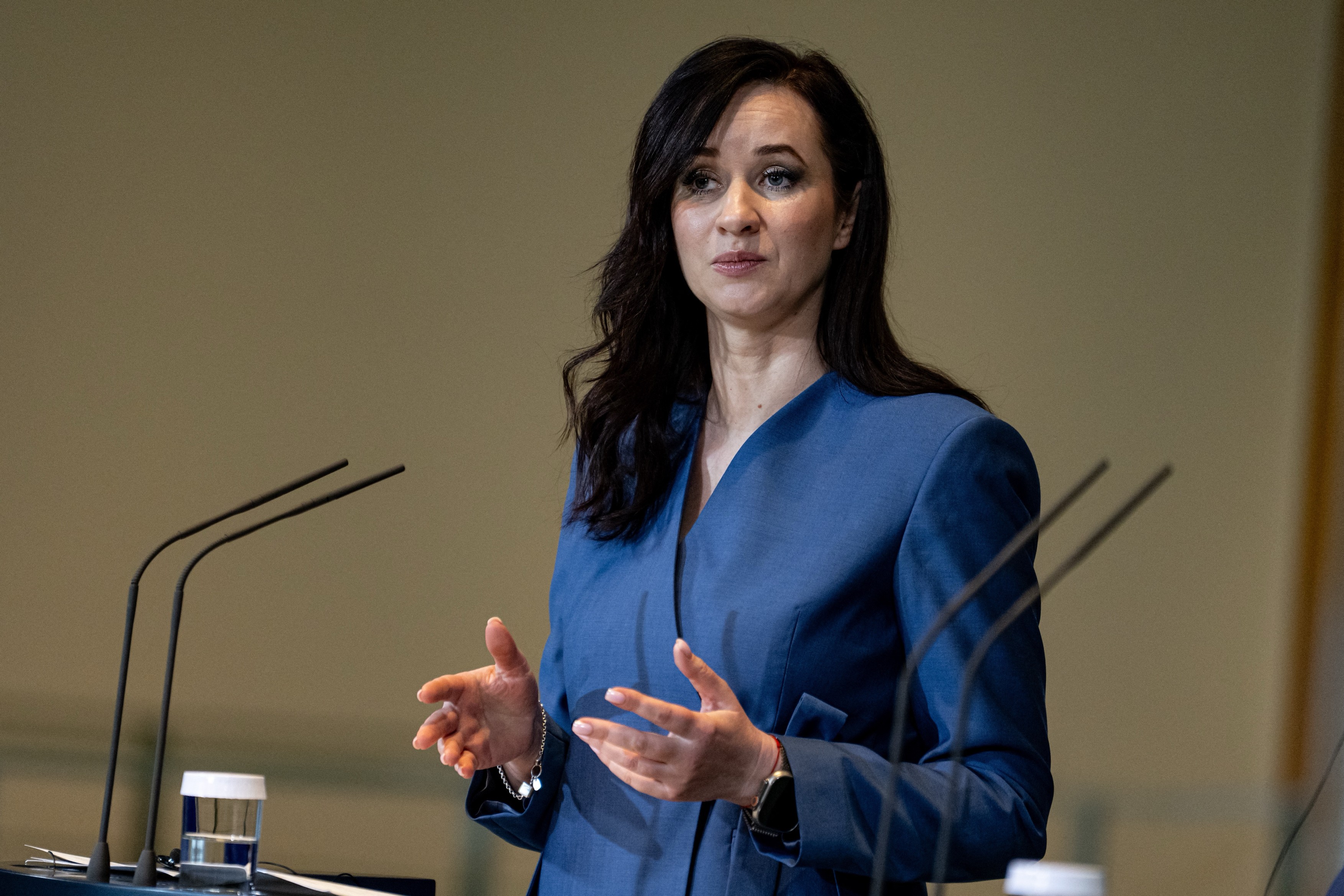 Inga Ruginiene, Prime Minister of Lithuania, speaks at a joint press conference