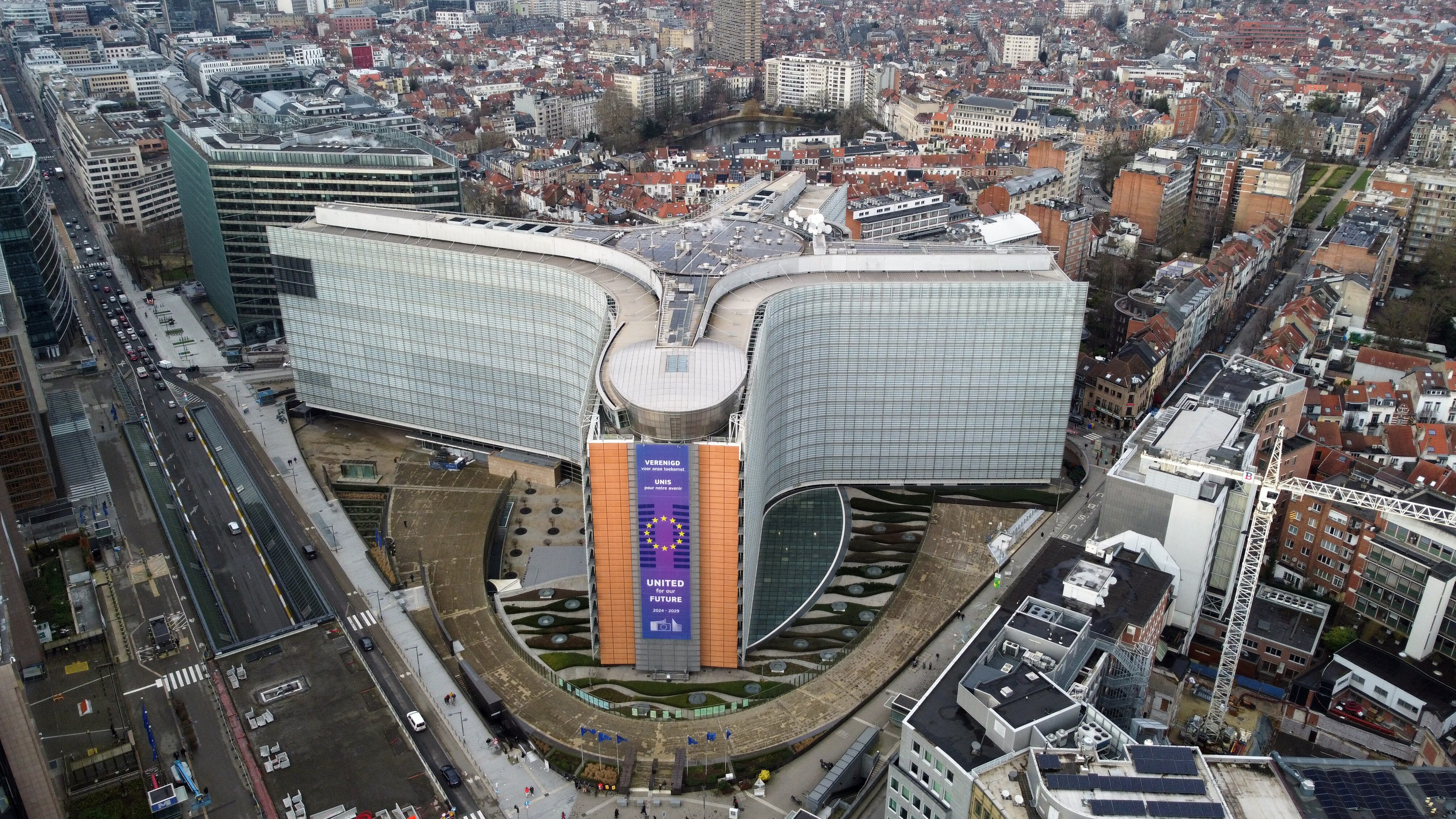 BRUSSELS, BELGIUM - JAN 03: An aerial view of EU Commission building in Brussels,