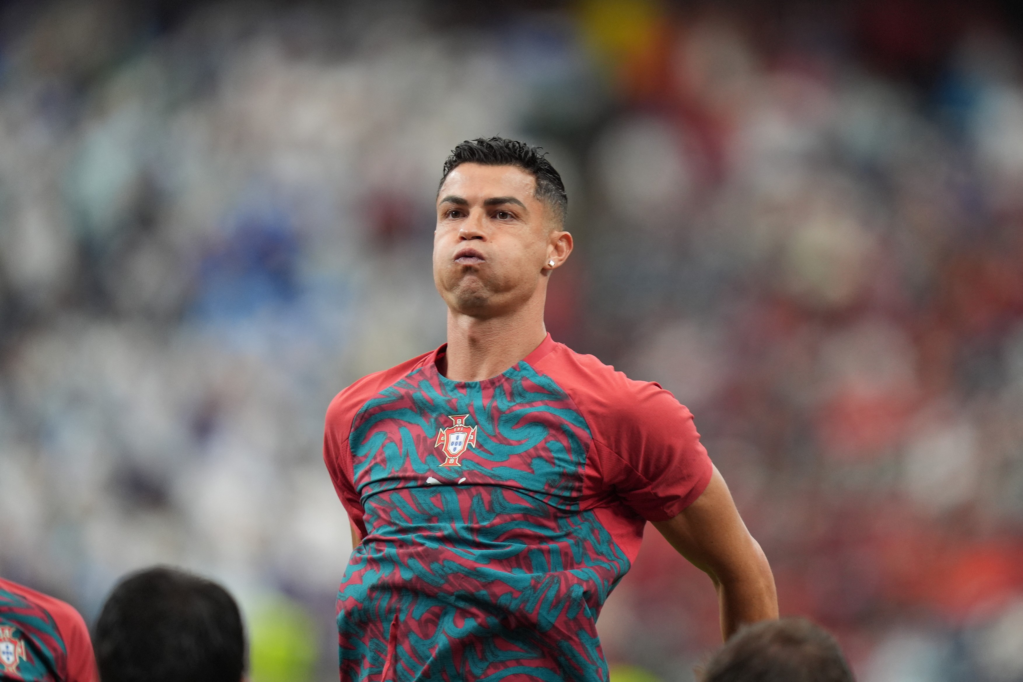 Cristiano Ronaldo of Portugal warms up