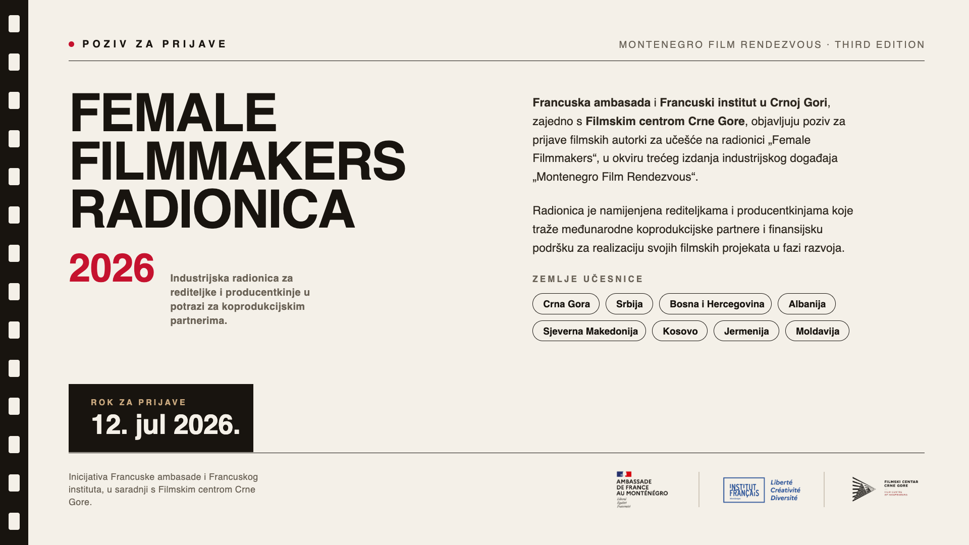 Vizual radionica.png Filmski centar Crne Gore poziva autorke iz regiona na radionicu „Female Filmmakers“