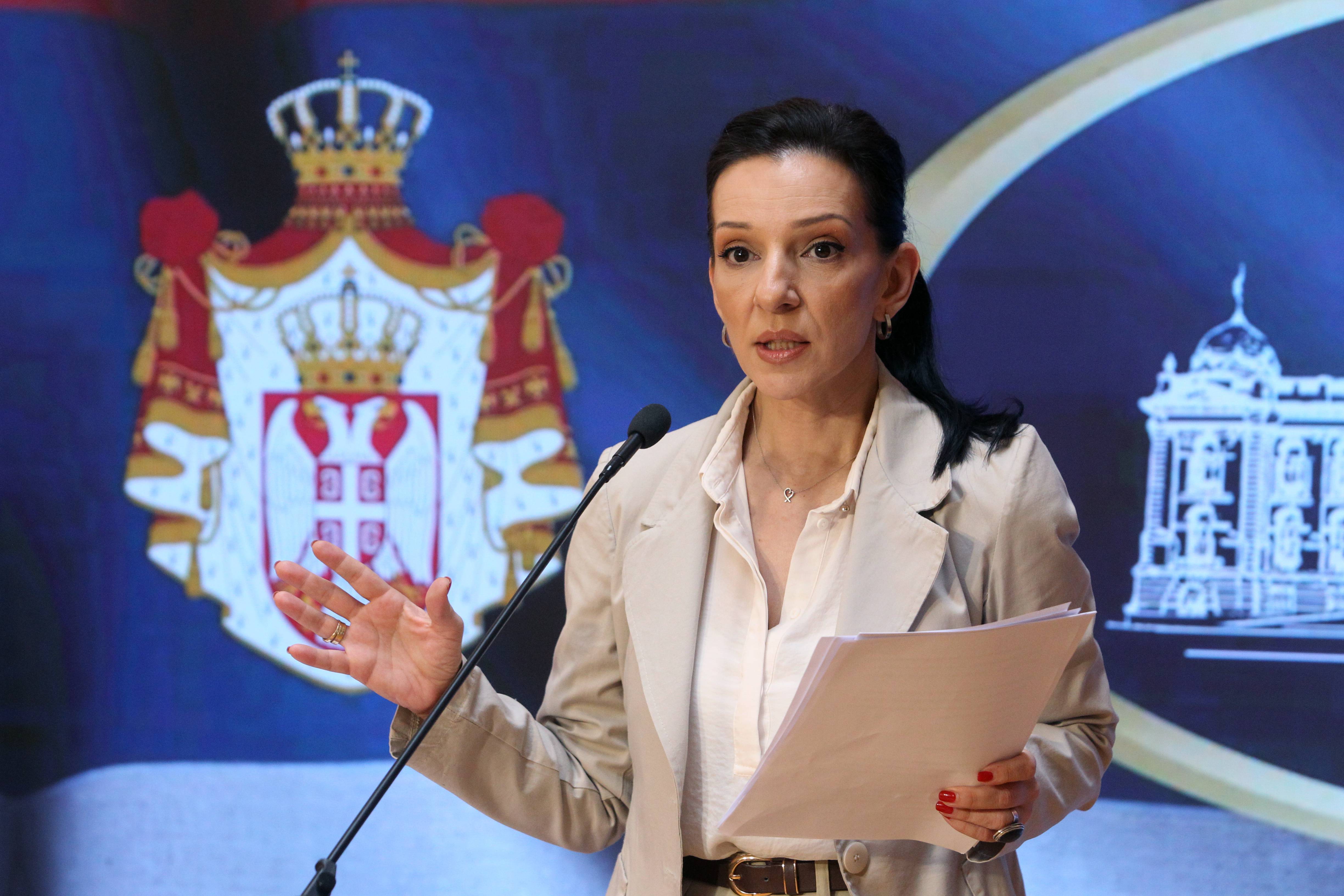 Beograd, 24.06.2026. - Potpredsednica Stranke slobode i pravde Marinika Tepic odrzala je konferenciju za novinare, danas u Domu Narodne skupstine u Beogradu.  (BETAPHOTO/MILAN OBRADOVIC)